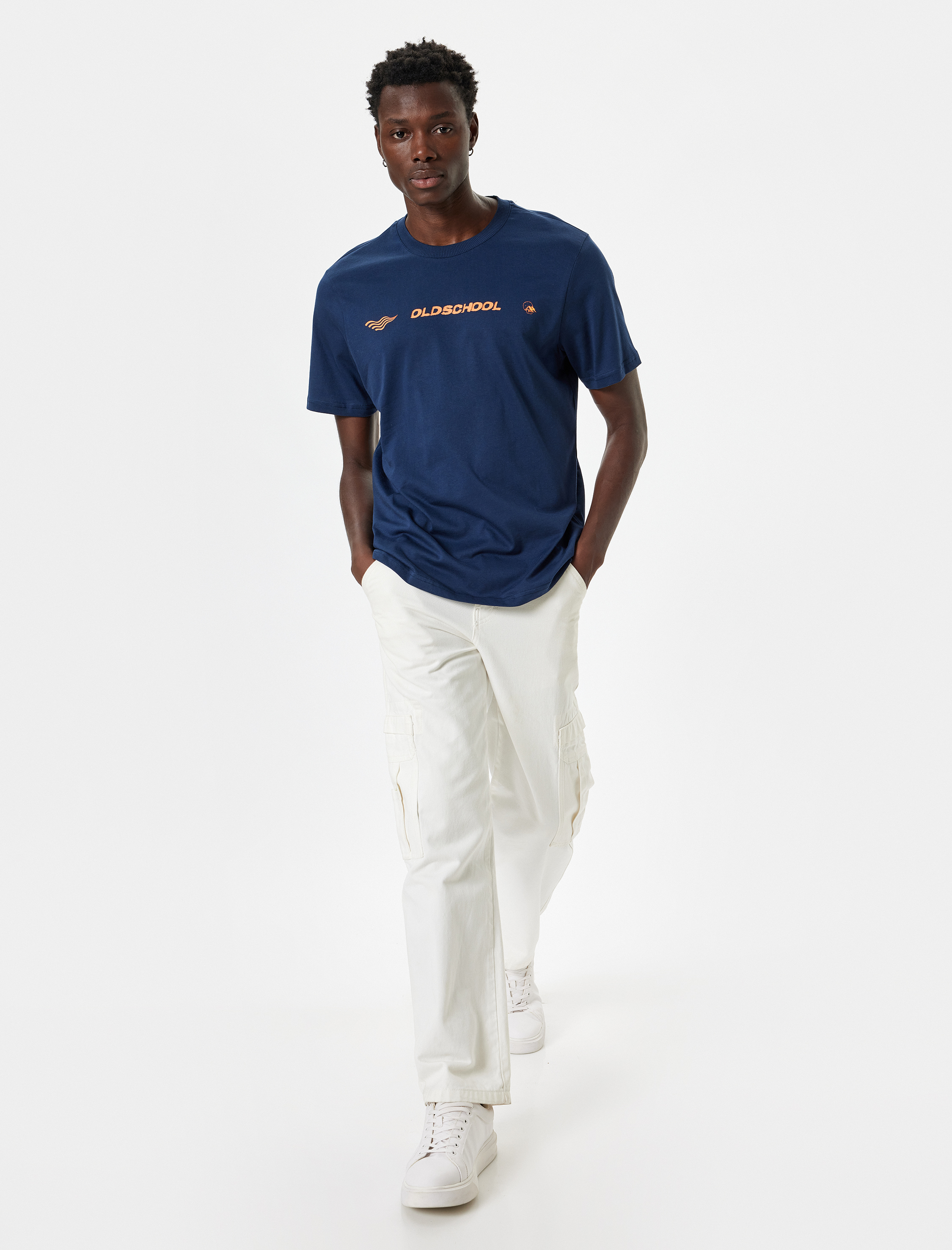   Bisiklet Yaka Kısa Kollu Basic Pamuklu Slogan Baskılı Tişört