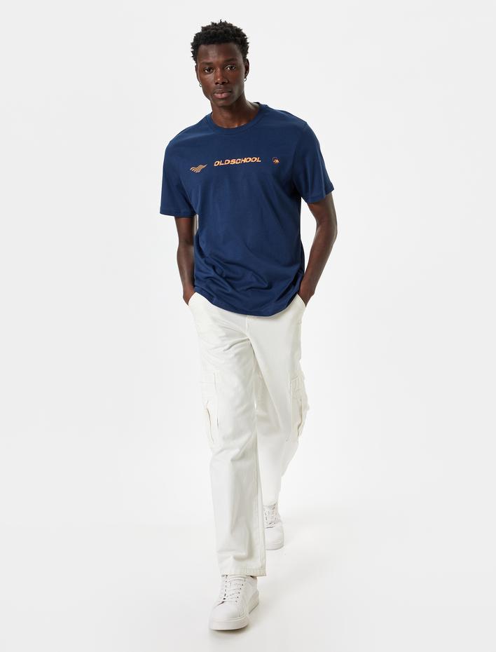  Bisiklet Yaka Kısa Kollu Basic Pamuklu Slogan Baskılı Tişört