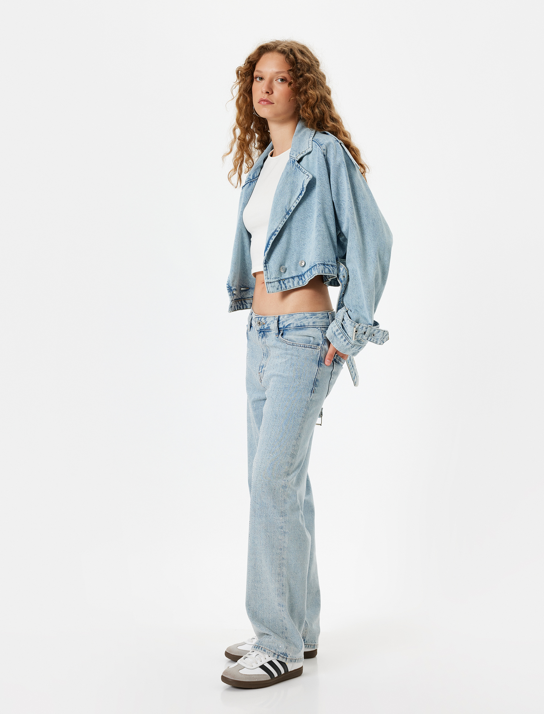   Taşlı Düz Paça Normal Bel Kot Pantolon - Straight Fit Jean