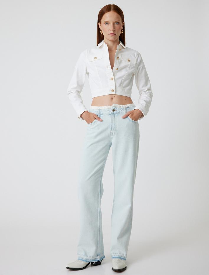  Düz Paça Çift Bel Detaylı Pamuklu Kot Pantolon - Straight Jean
