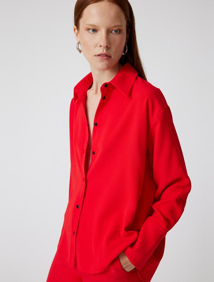  Krep Gömlek Uzun Kollu Klasik Yaka Kalça Boy Regular Fit