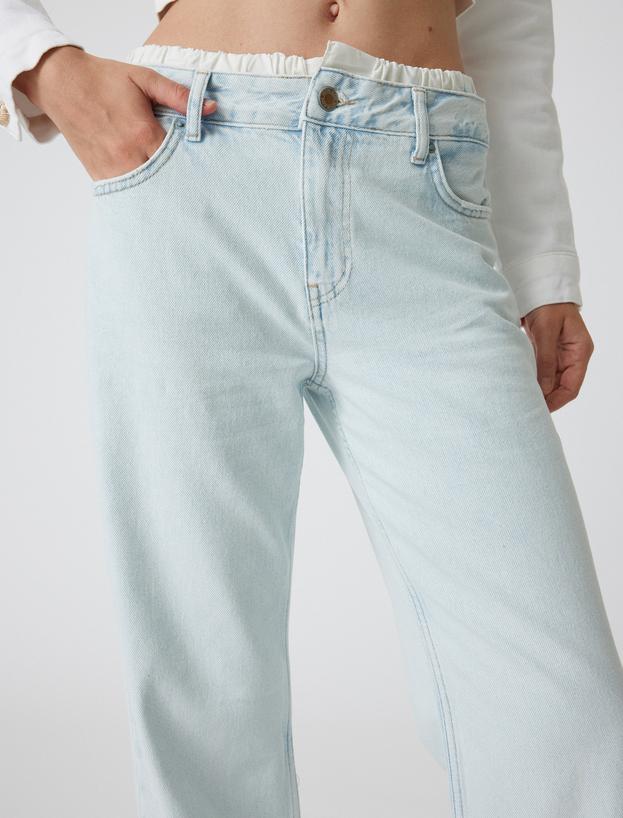 Düz Uzun Paça Kot Pantolon Çift Bel Detaylı Normal Bel - Straight Jean_4