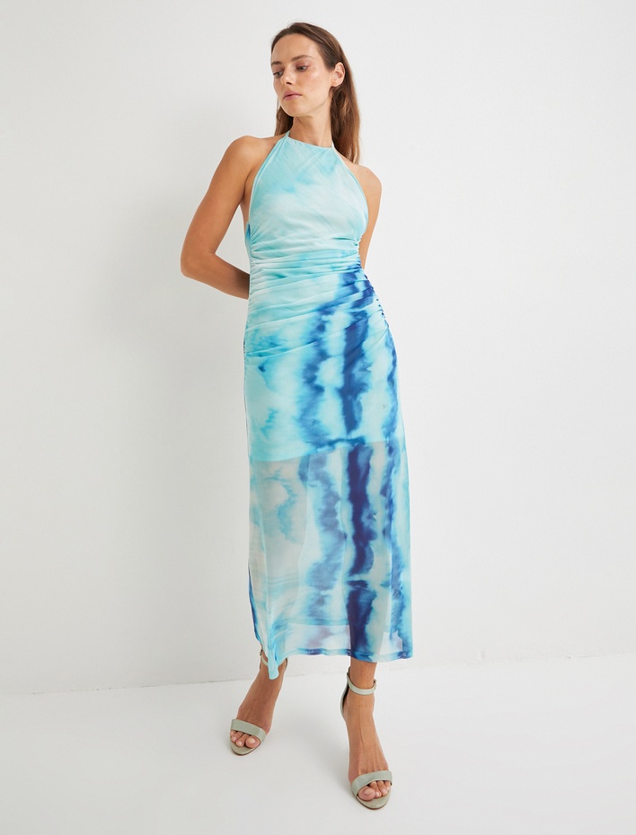  Koton X Şahika Ercümen - Midi Boy Halter Yaka Elbise Yarım Astarlı Drapeli