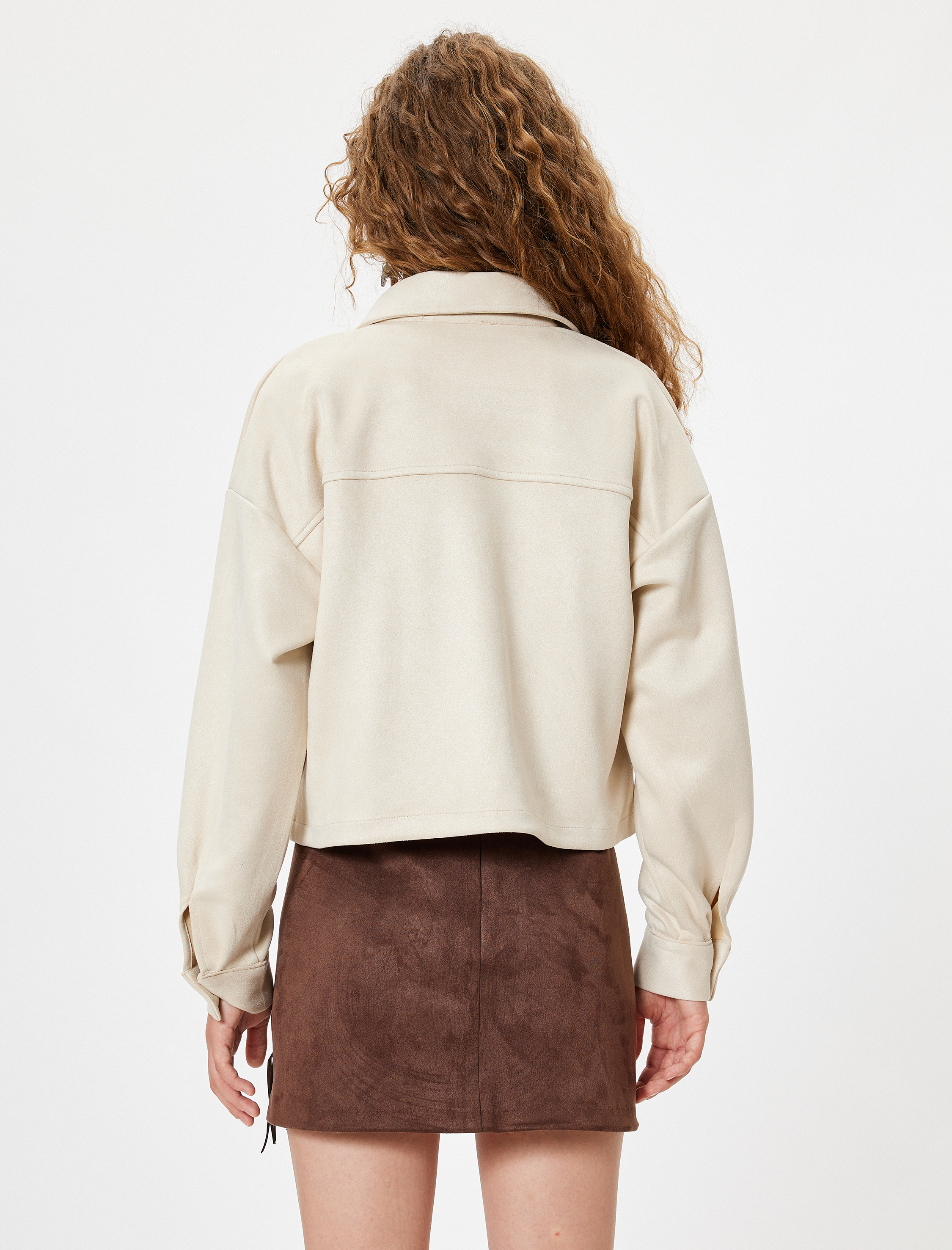   Oversize Gömlek Ceket Süet Görünümlü Düğmeli Cep Detaylı Klasik Yaka