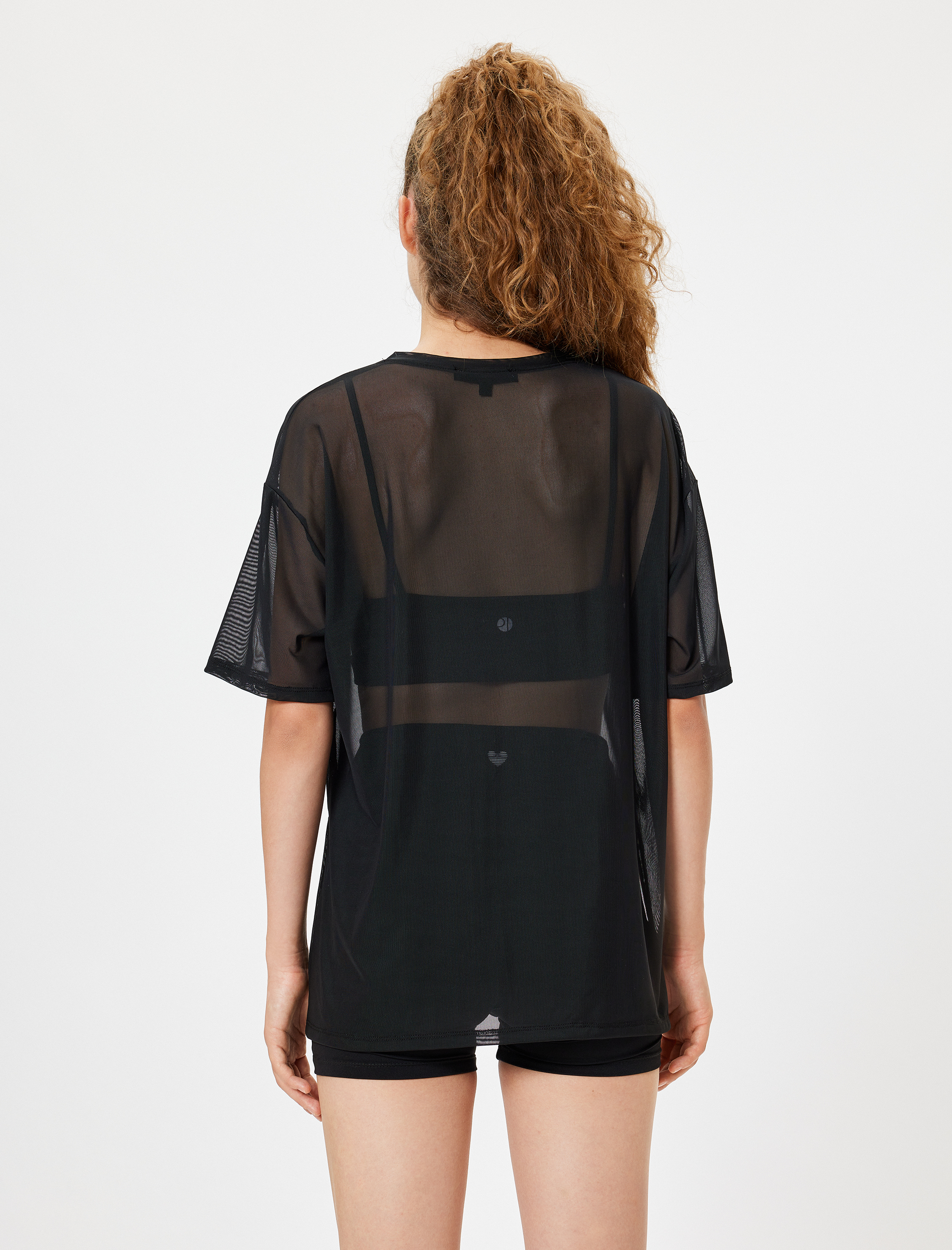   Oversize Spor Tül Tişört Kısa Kollu Bisiklet Yaka