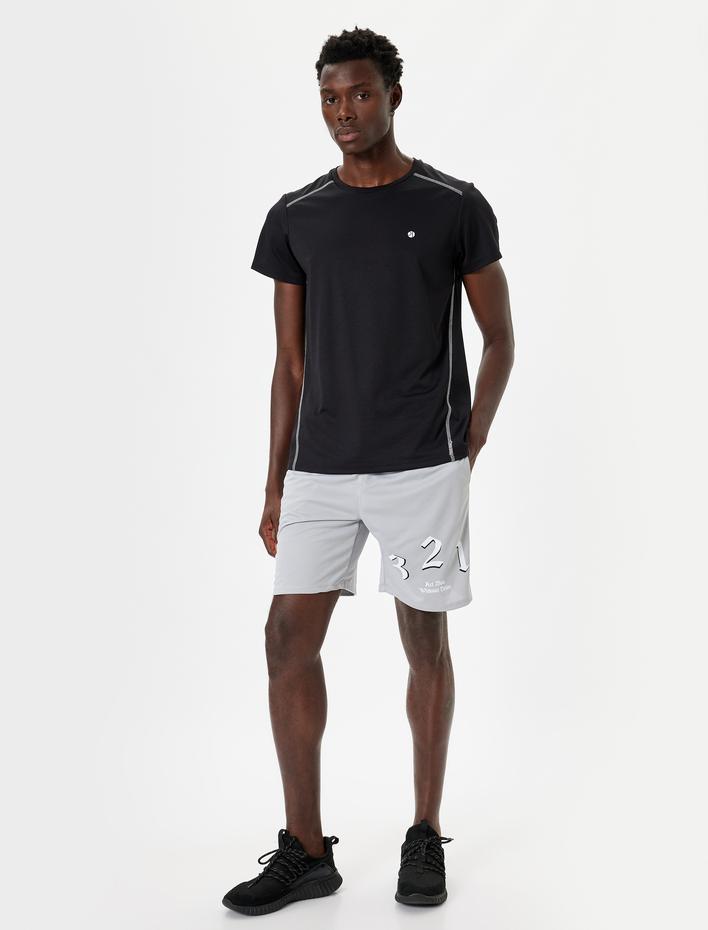  Spor Şort Bermuda Slogan Baskılı Beli Bağcıklı Cep Detaylı