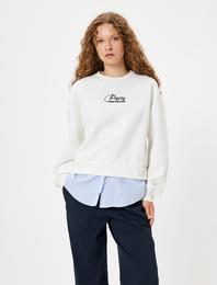 Oversize Sweatshirt Bisiklet Yaka Sloganlı Kumaş Detaylı