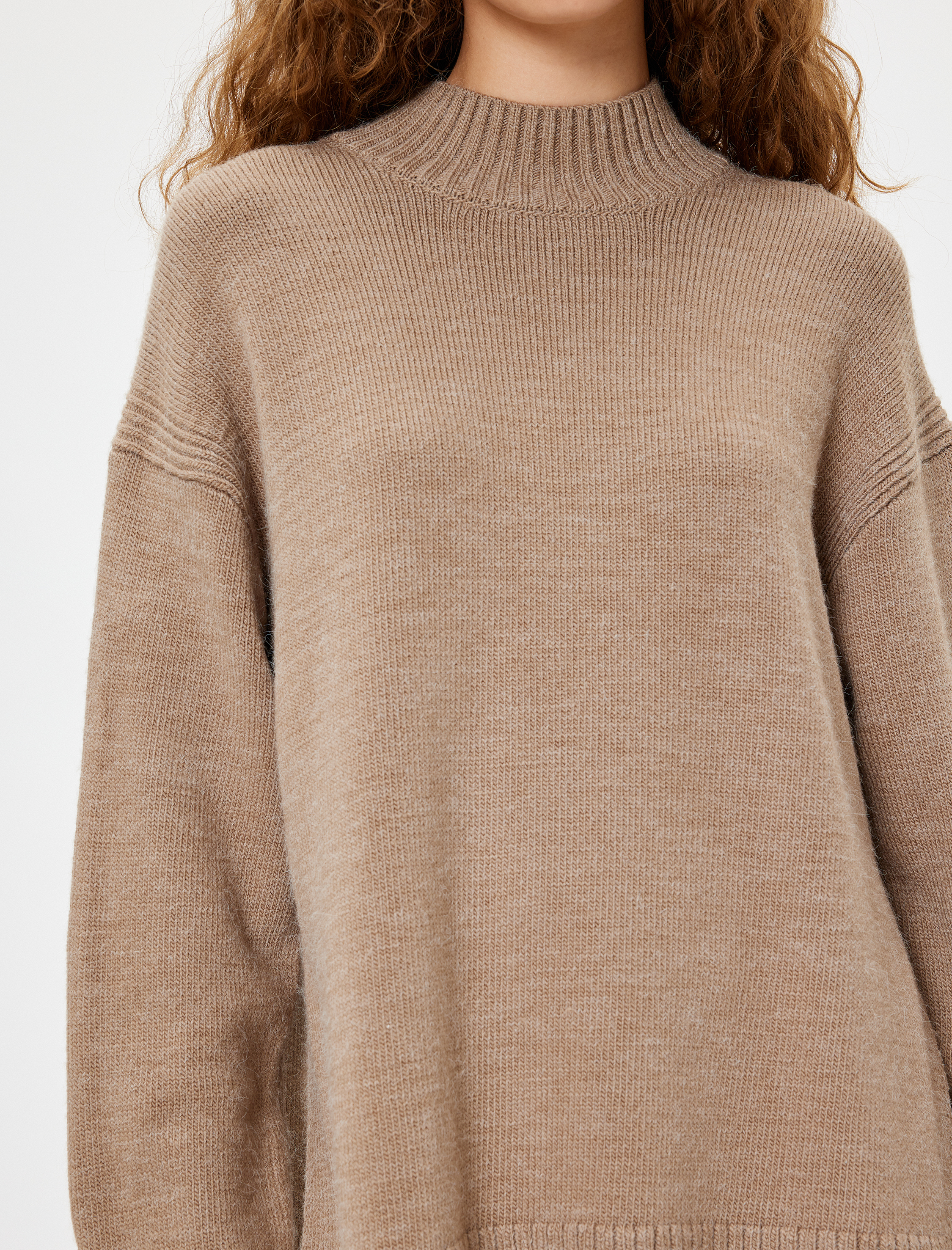 Triko Tunik Kazak Dik Yaka Uzun Kollu Rahat Kalıp