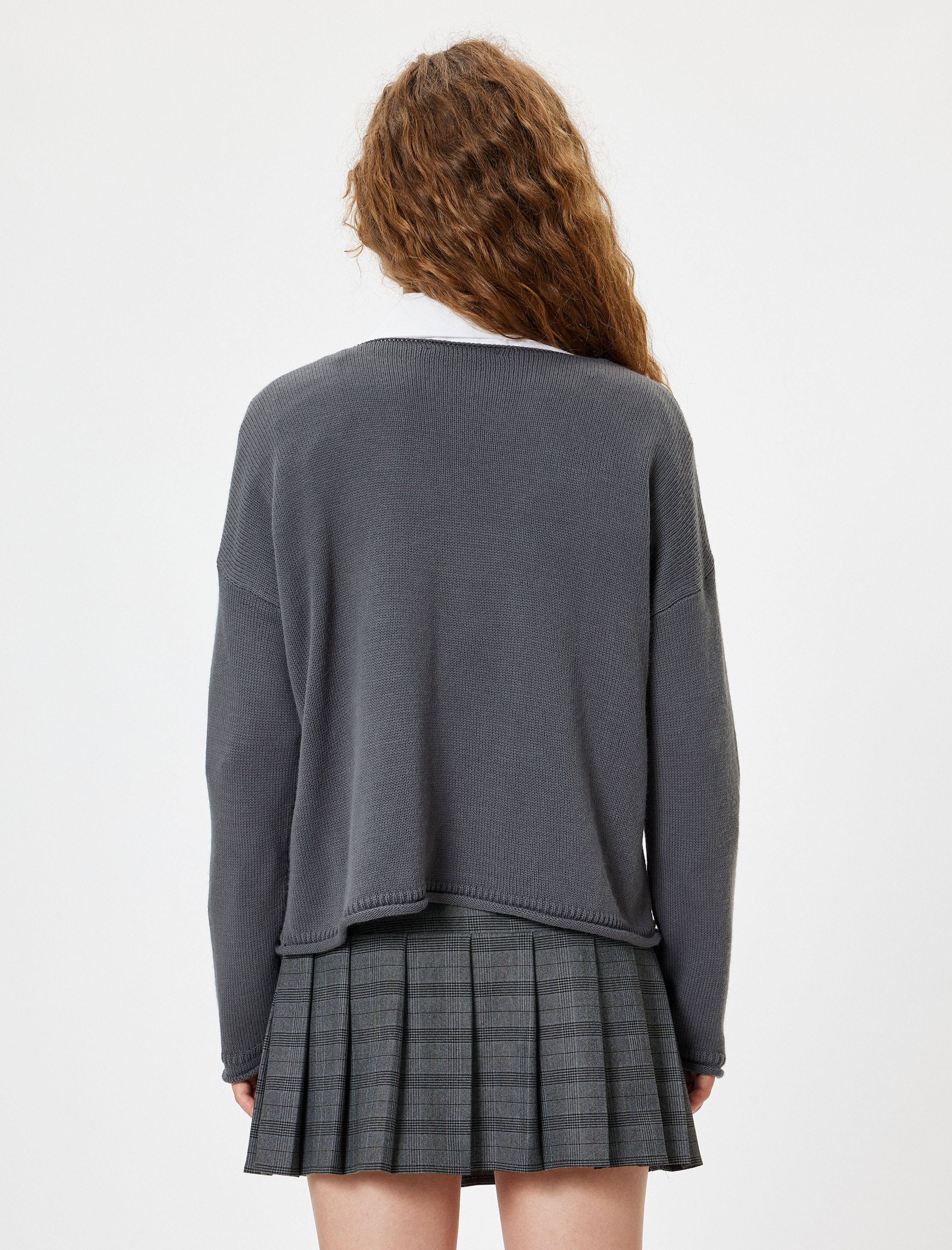   Triko Kazak Kayık Yaka Uzun Kollu Düşük Omuzlu Akrilik Kumaş