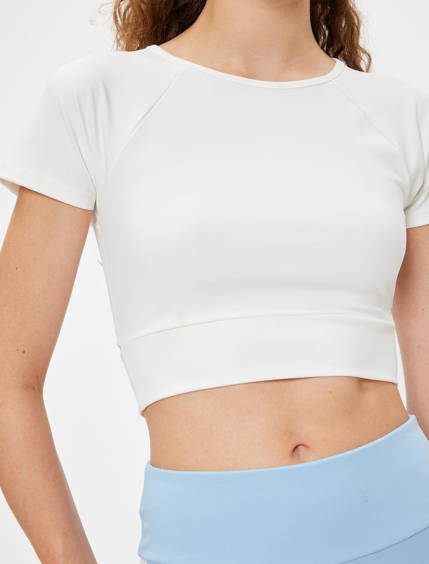   Spor Crop Tişört Bağlama Detaylı Slim Fit Bisiklet Yaka