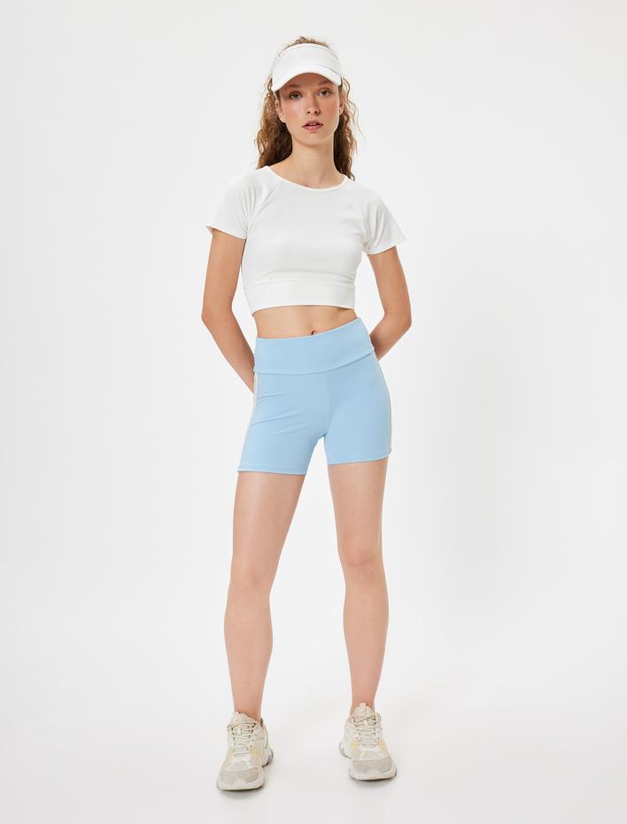  Spor Crop Tişört Bağlama Detaylı Slim Fit Bisiklet Yaka İnterlok