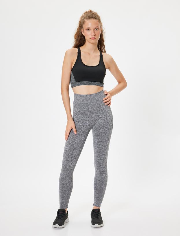 Dikişsiz Tayt Spor Yüksek Bel Tül Detaylı Kırçıllı Slim Fit_1