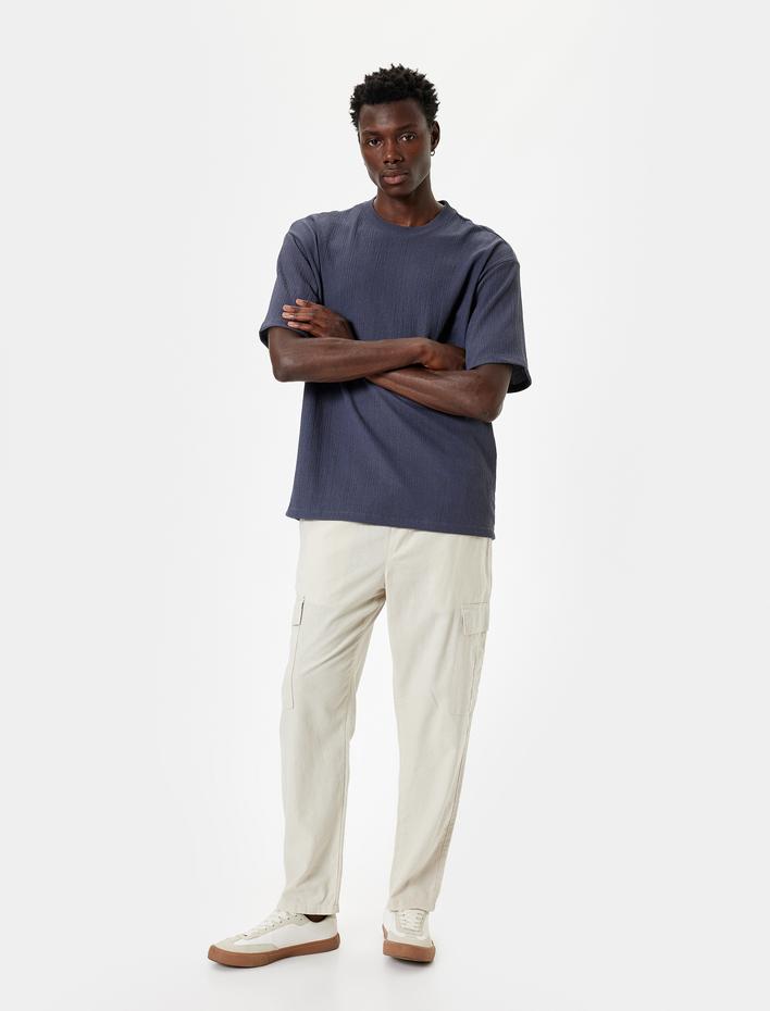  Oversize Dokulu Bisiklet Yaka Kısa Kollu Tişört