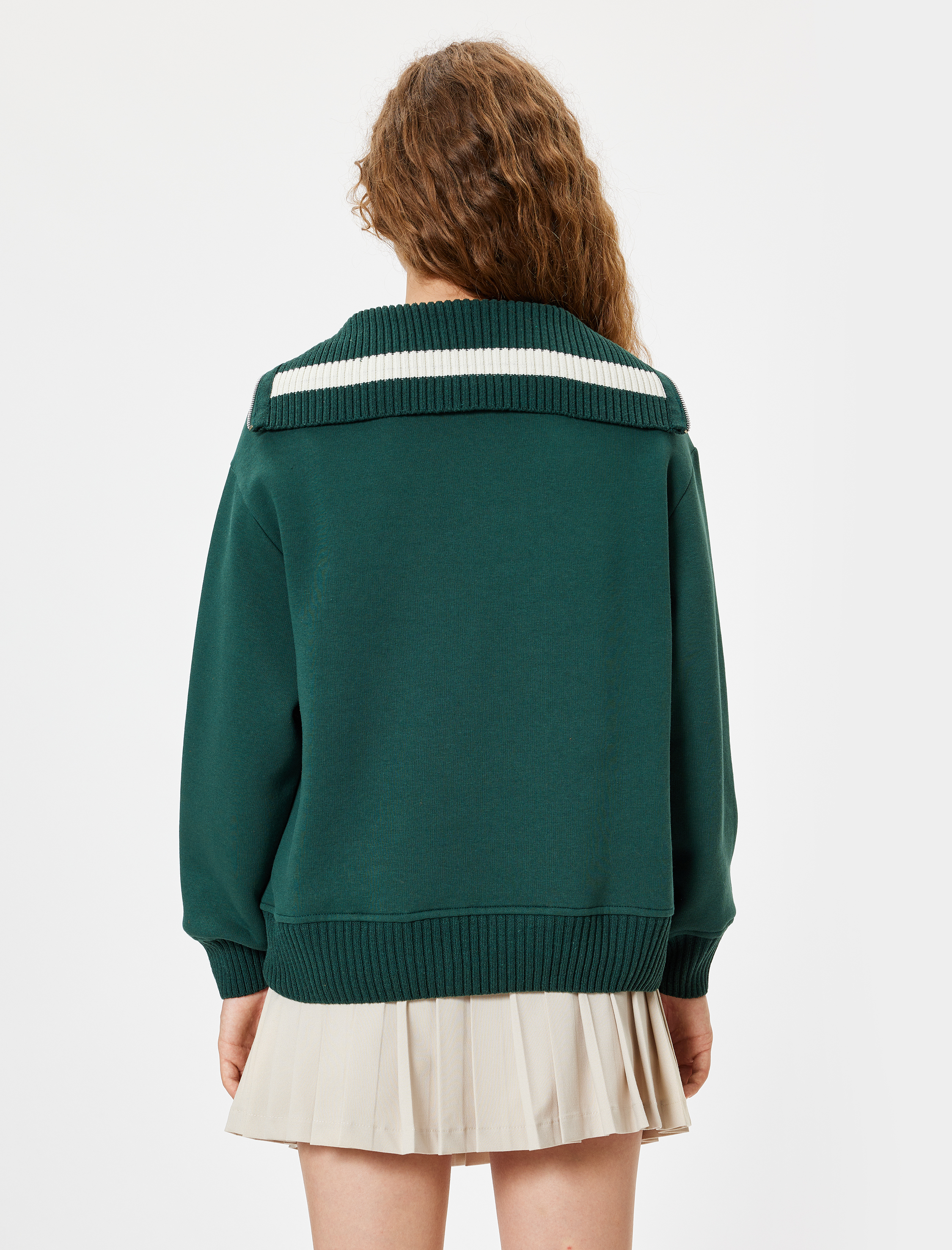   Şardonlu Yarım Fermuarlı Sweatshirt Oversize Kolej Baskılı