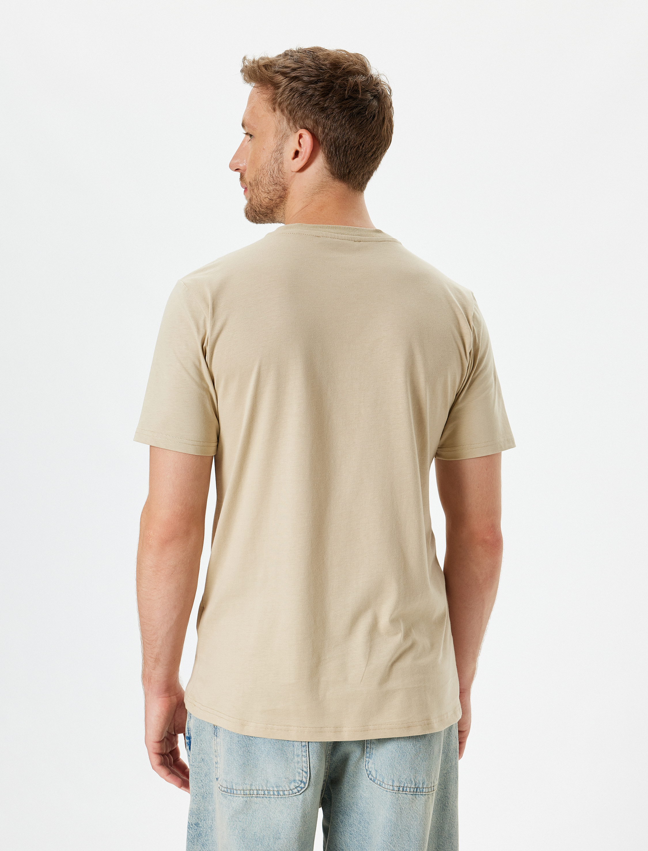   Slim Fit Tişört Slogan Baskılı Bisiklet Yaka Kısa Kollu Pamuklu