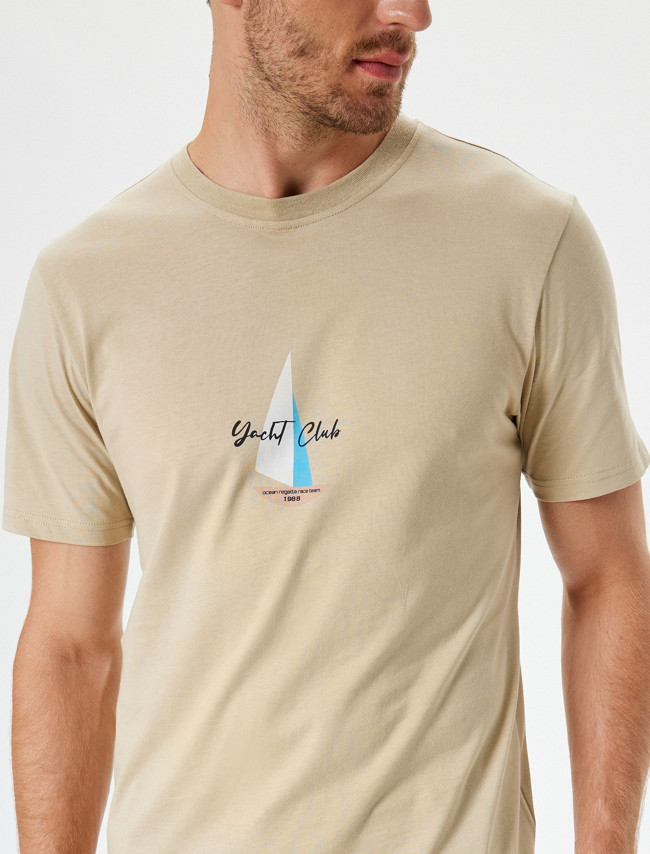   Slim Fit Tişört Slogan Baskılı Bisiklet Yaka Kısa Kollu Pamuklu