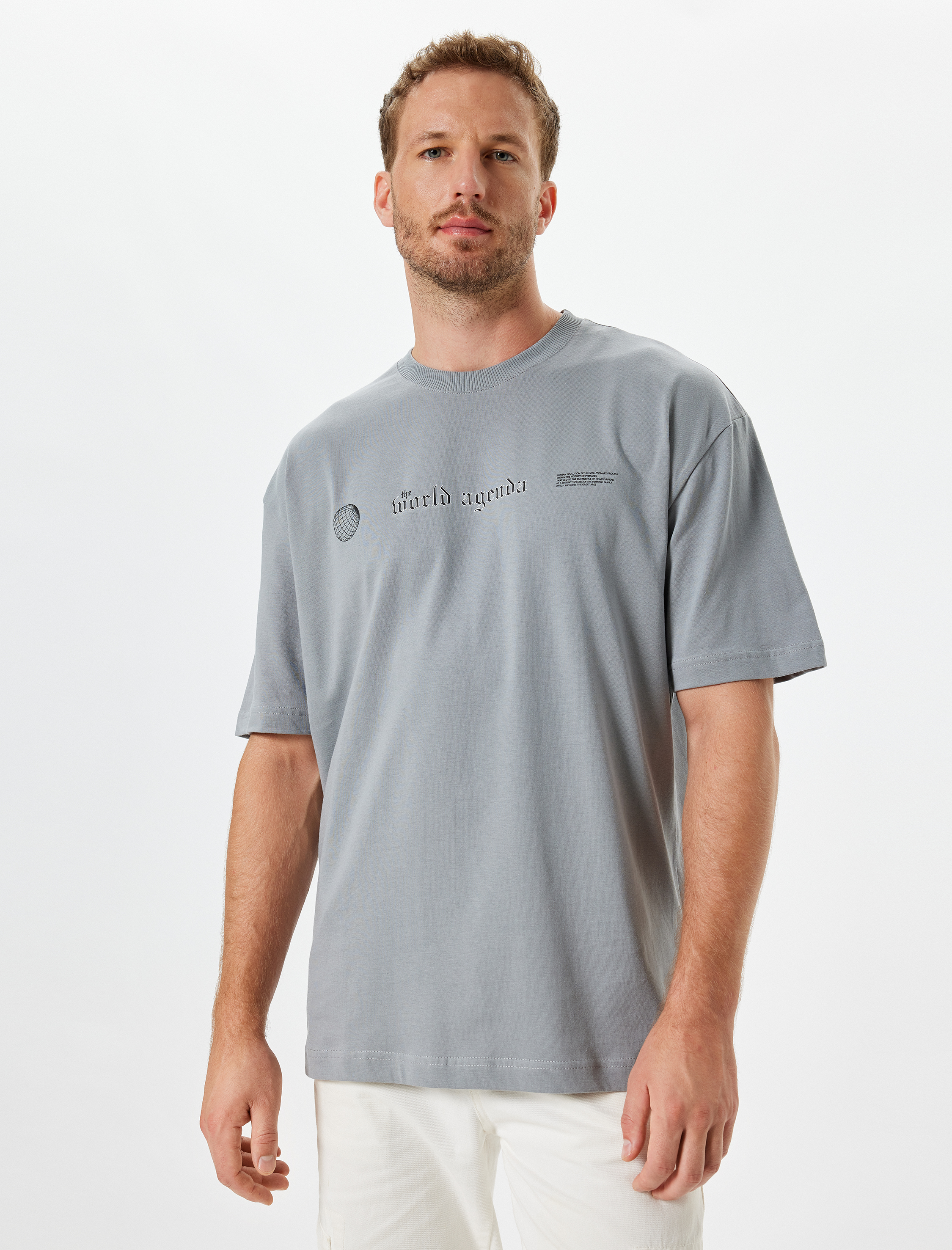   Slogan Baskılı Bisiklet Yaka Pamuklu Oversize Tişört