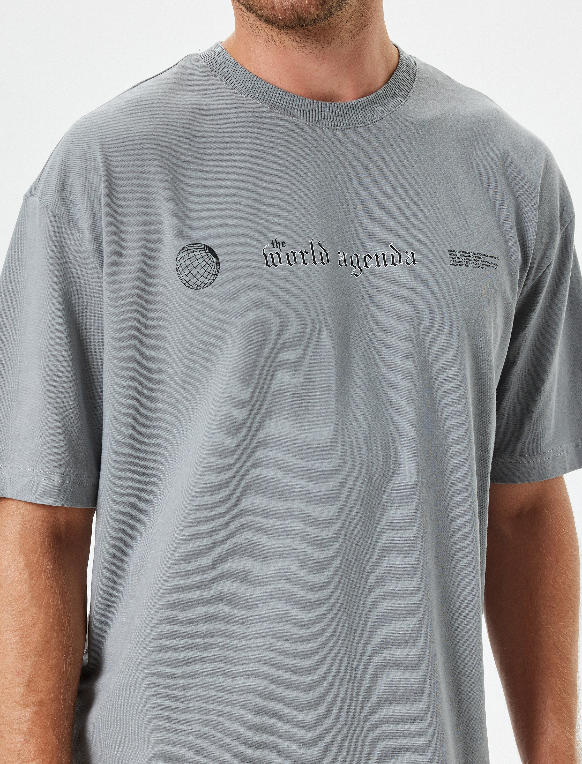   Slogan Baskılı Bisiklet Yaka Pamuklu Oversize Tişört