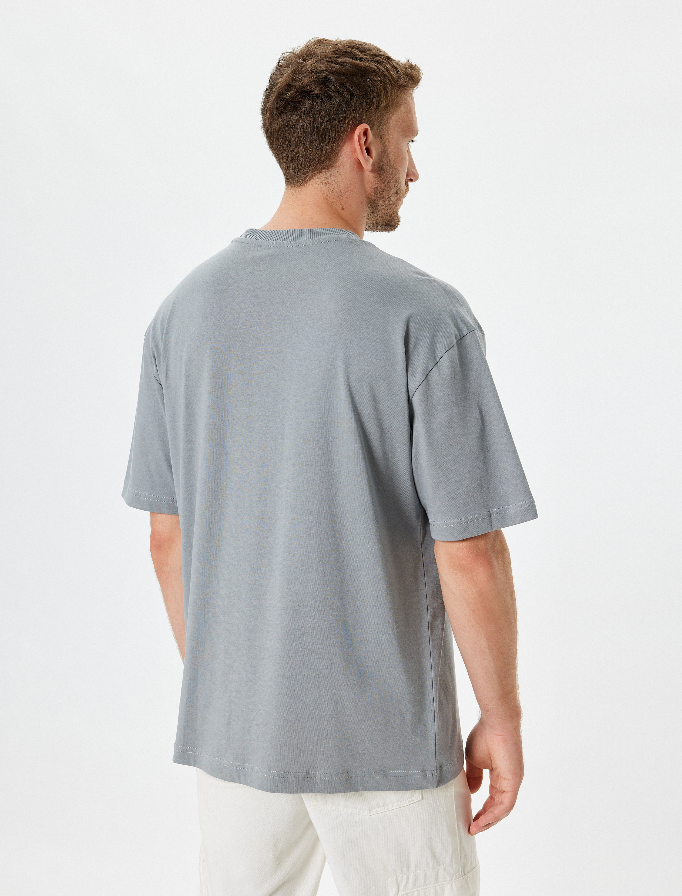   Slogan Baskılı Bisiklet Yaka Pamuklu Oversize Tişört