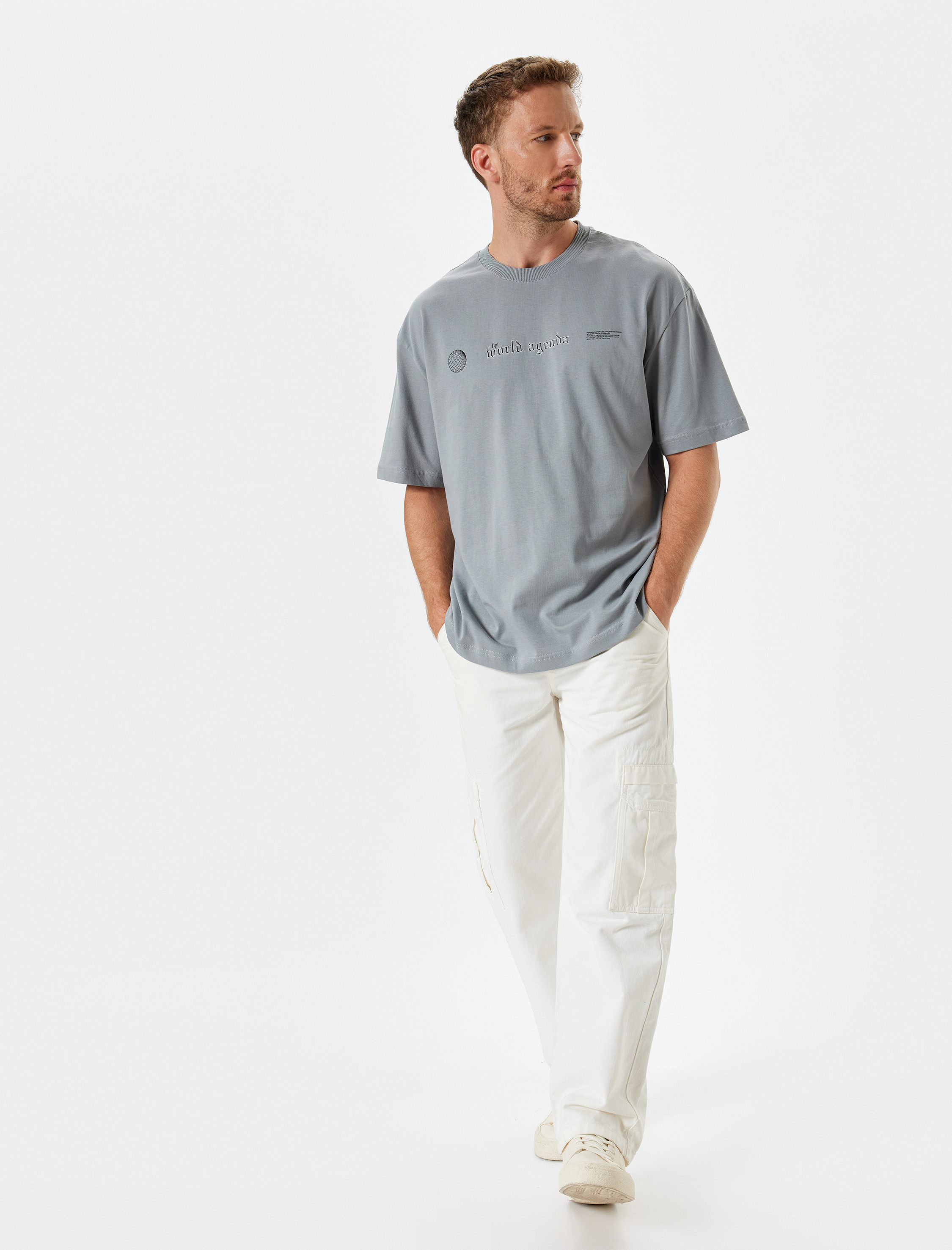   Slogan Baskılı Bisiklet Yaka Pamuklu Oversize Tişört