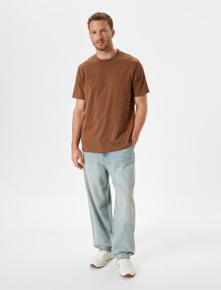  Basic Tişört Kısa Kollu Bisiklet Yaka Dikiş Detaylı Pamuklu