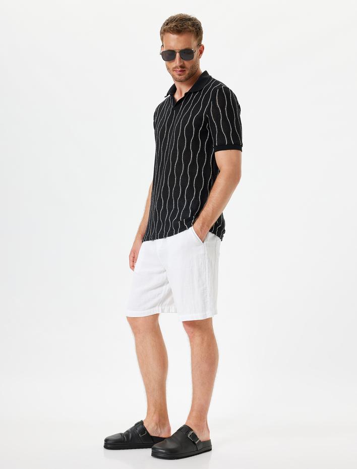  Müslin Bermuda Şort Beli Bağcıklı Cep Detaylı Pamuklu