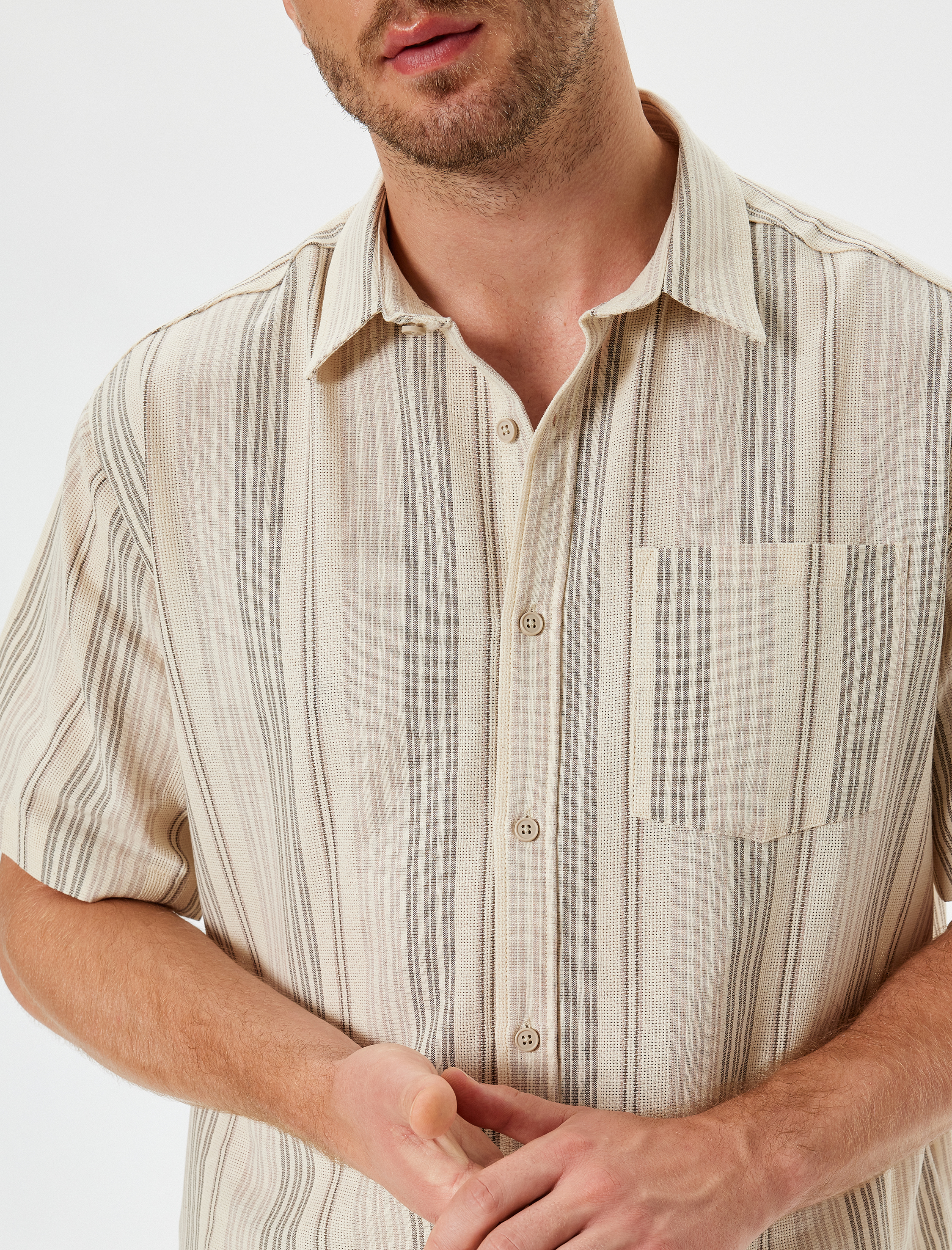 Kısa Kollu Gömlek Cep Detaylı Pamuklu Regular Fit