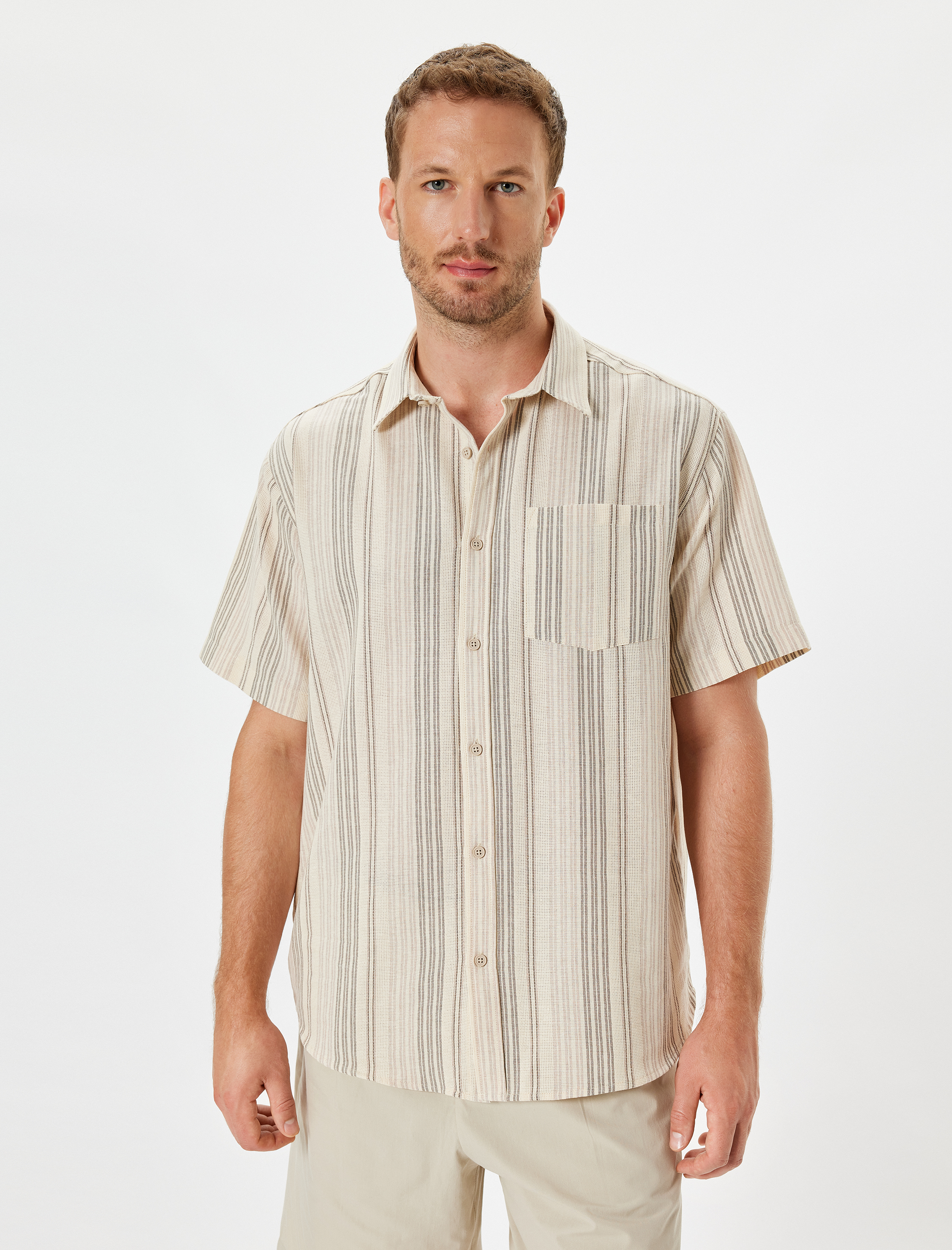 Kısa Kollu Gömlek Cep Detaylı Pamuklu Regular Fit