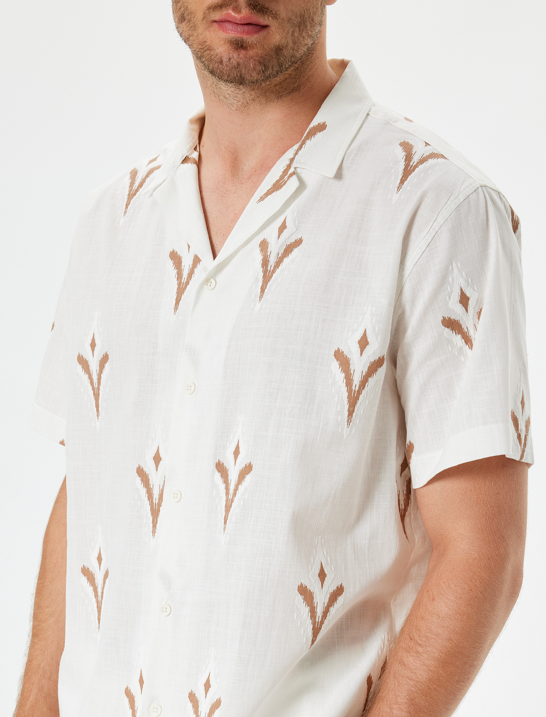   Kısa Kollu Gömlek Etnik Desenli Pamuklu Regular Fit