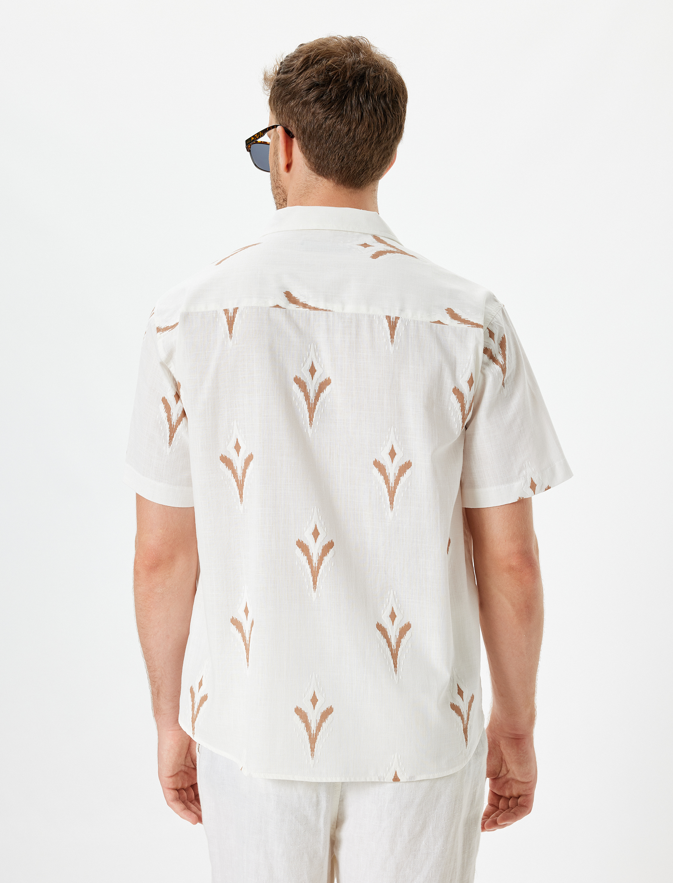   Kısa Kollu Gömlek Etnik Desenli Pamuklu Regular Fit