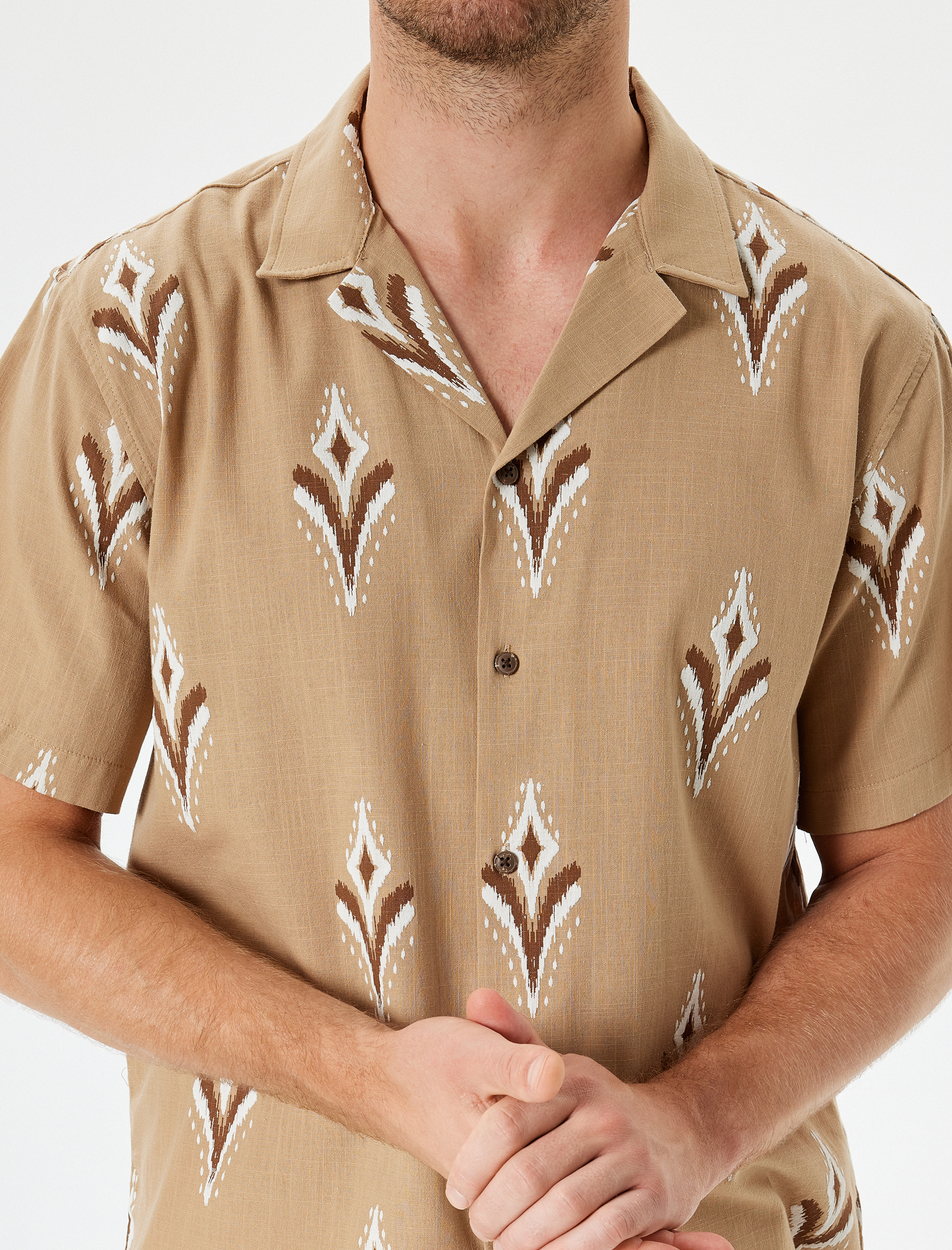   Kısa Kollu Gömlek Etnik Desenli Pamuklu Regular Fit