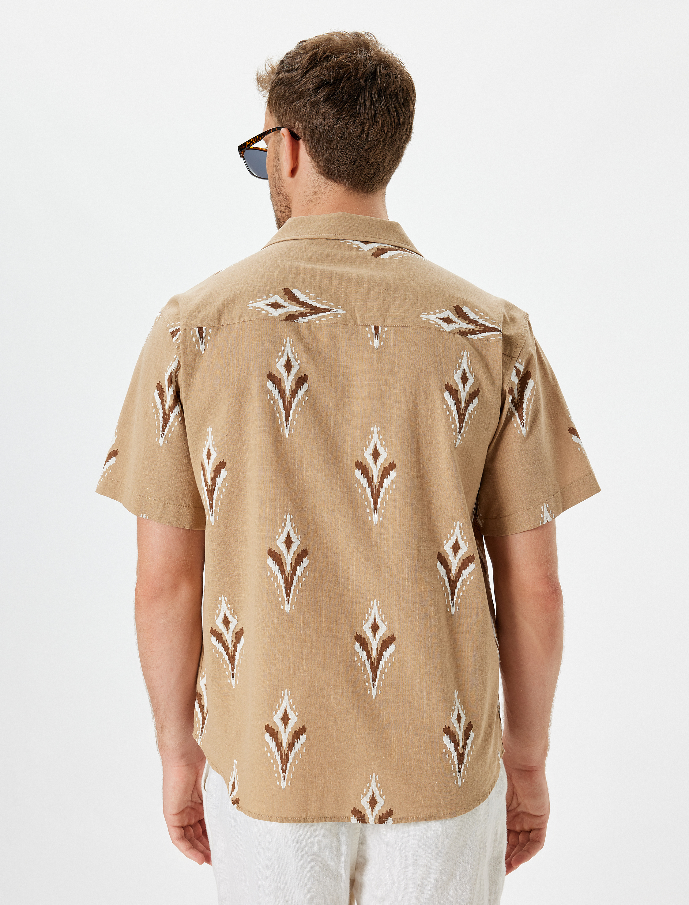   Kısa Kollu Gömlek Etnik Desenli Pamuklu Regular Fit