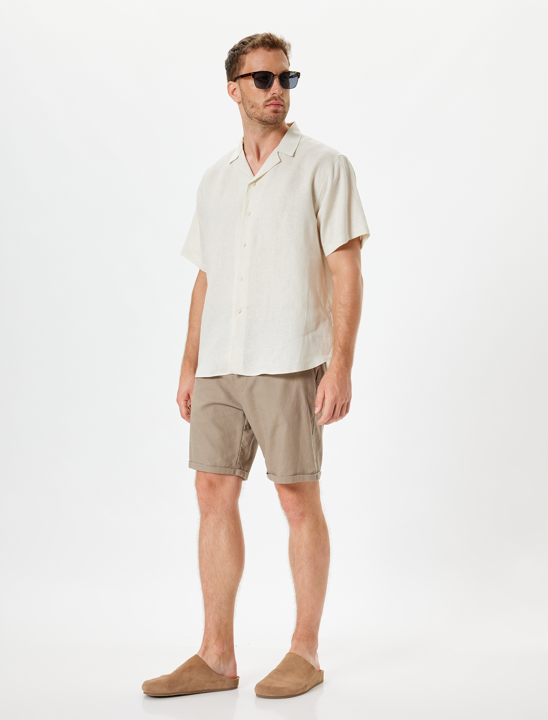 Keten Gömlek Basic Devrik Yaka Regular Fit