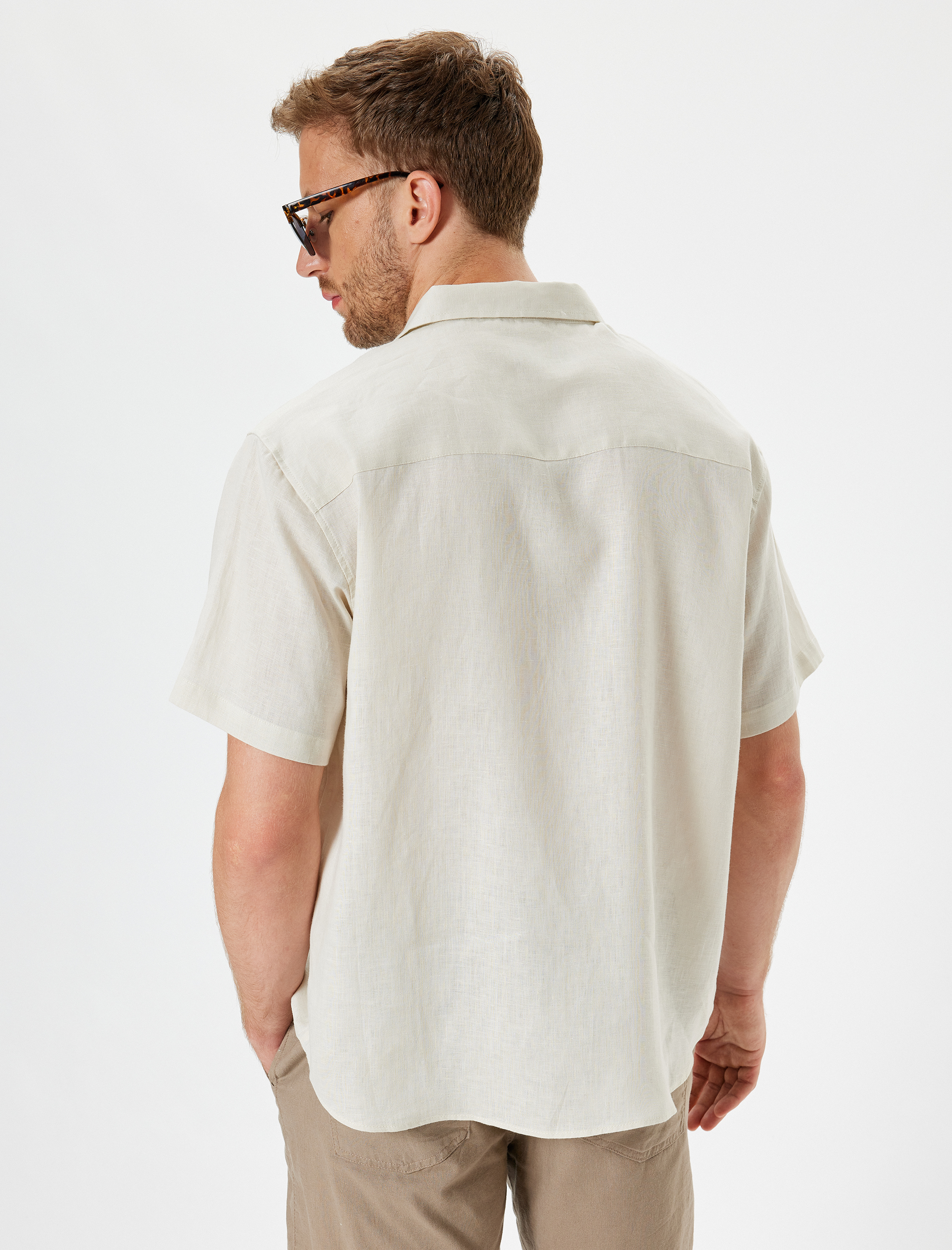 Keten Gömlek Basic Devrik Yaka Regular Fit