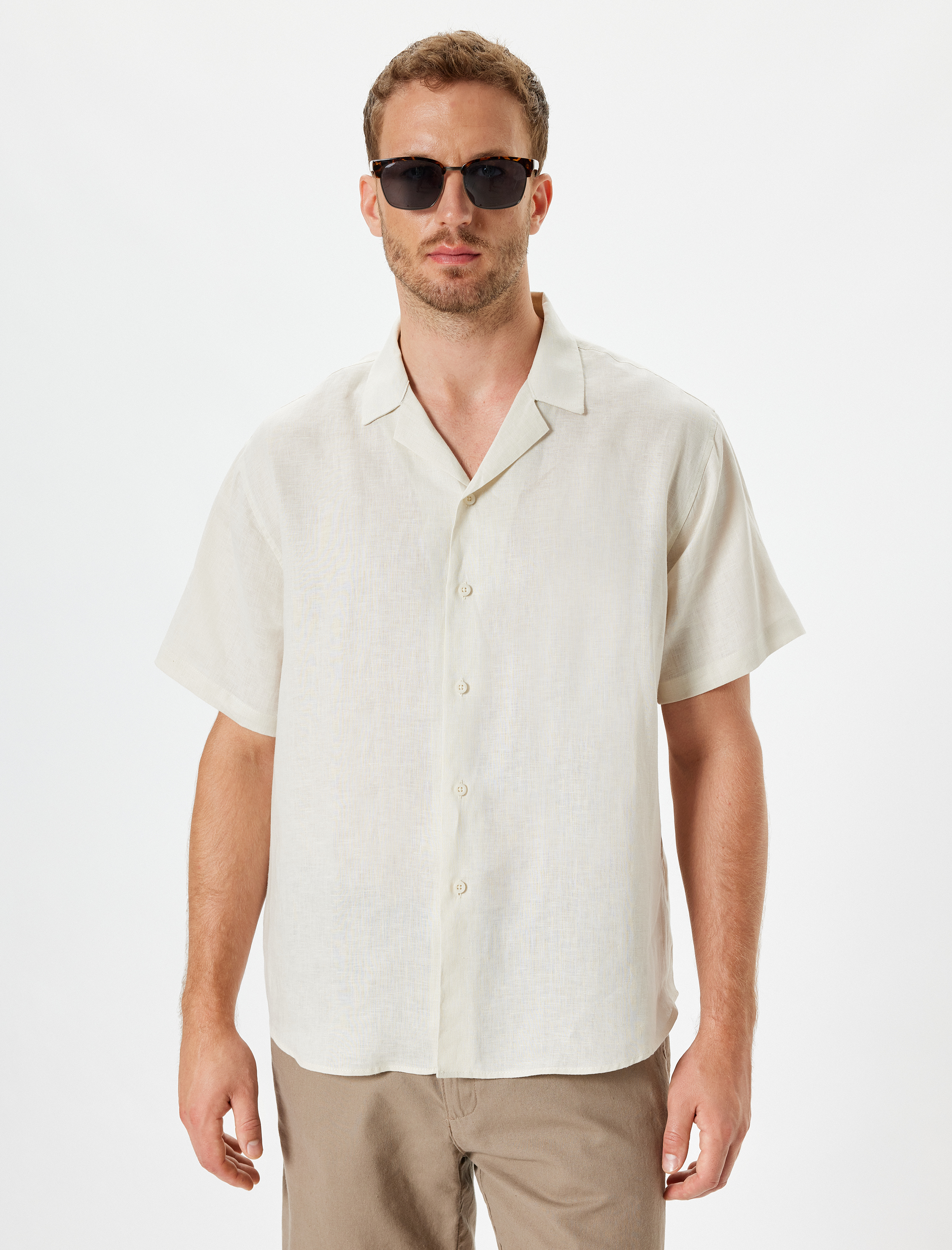 Keten Gömlek Basic Devrik Yaka Regular Fit