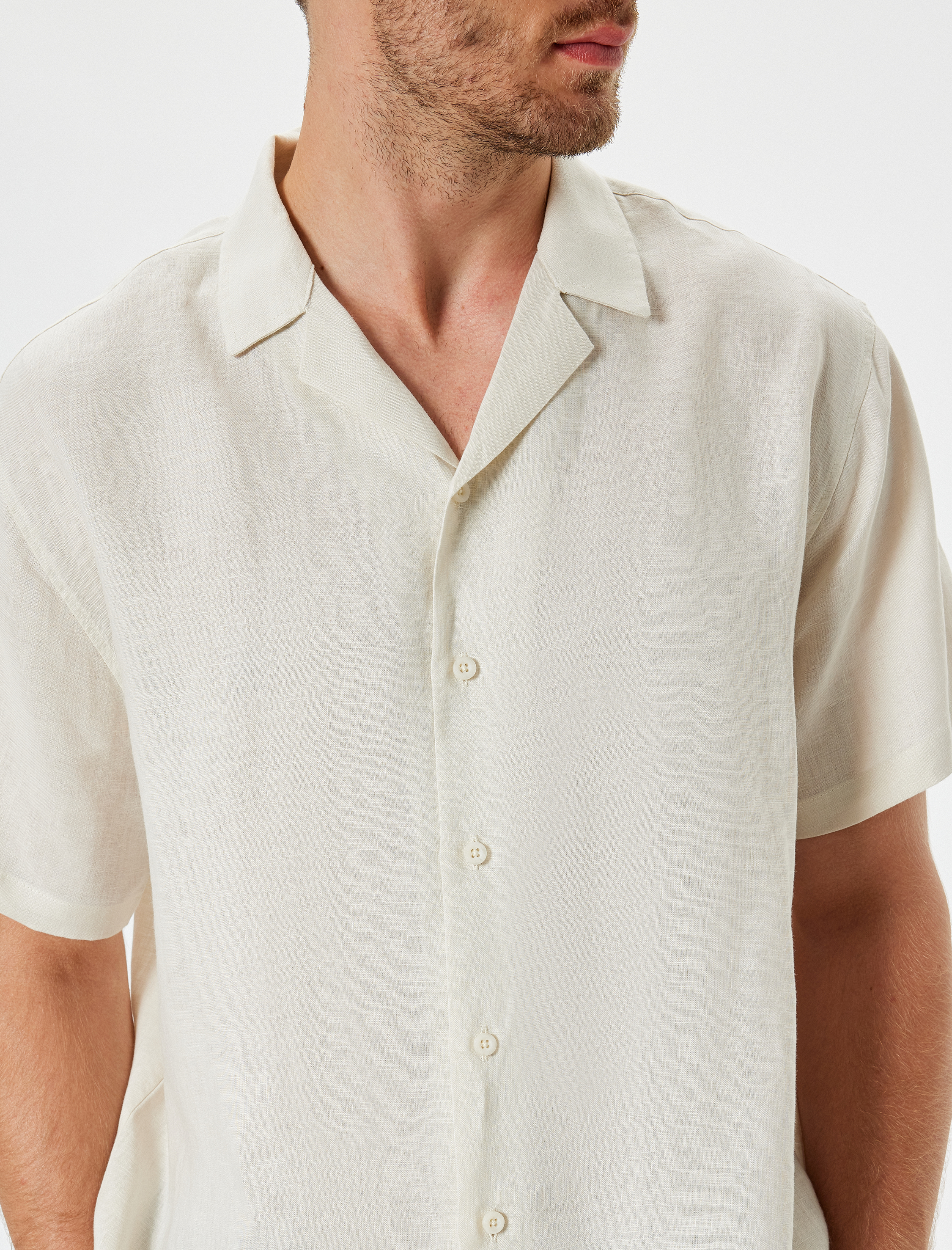 Keten Gömlek Basic Devrik Yaka Regular Fit
