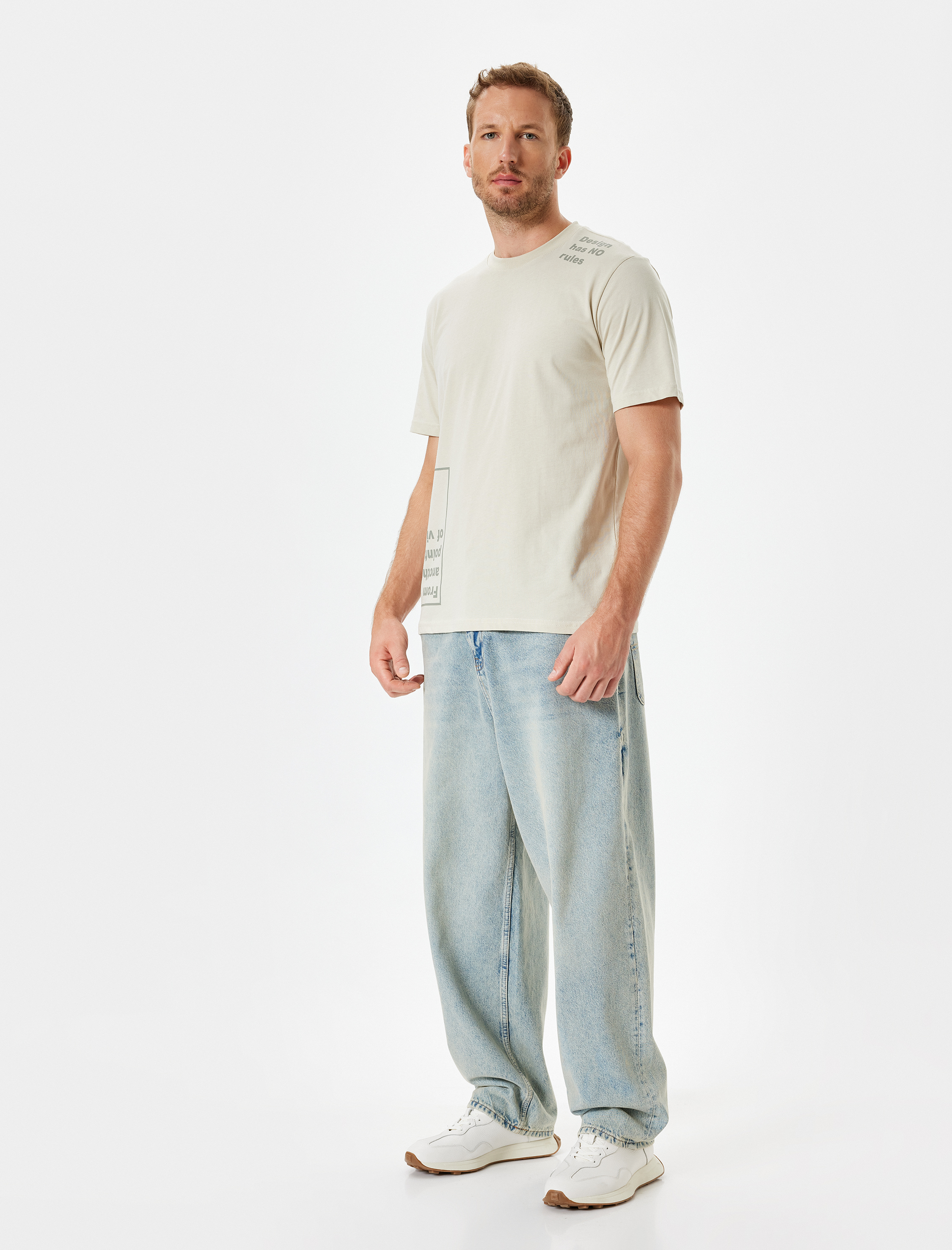   Pamuklu Bisiklet Yaka Slogan Baskılı Kısa Kollu Tişört