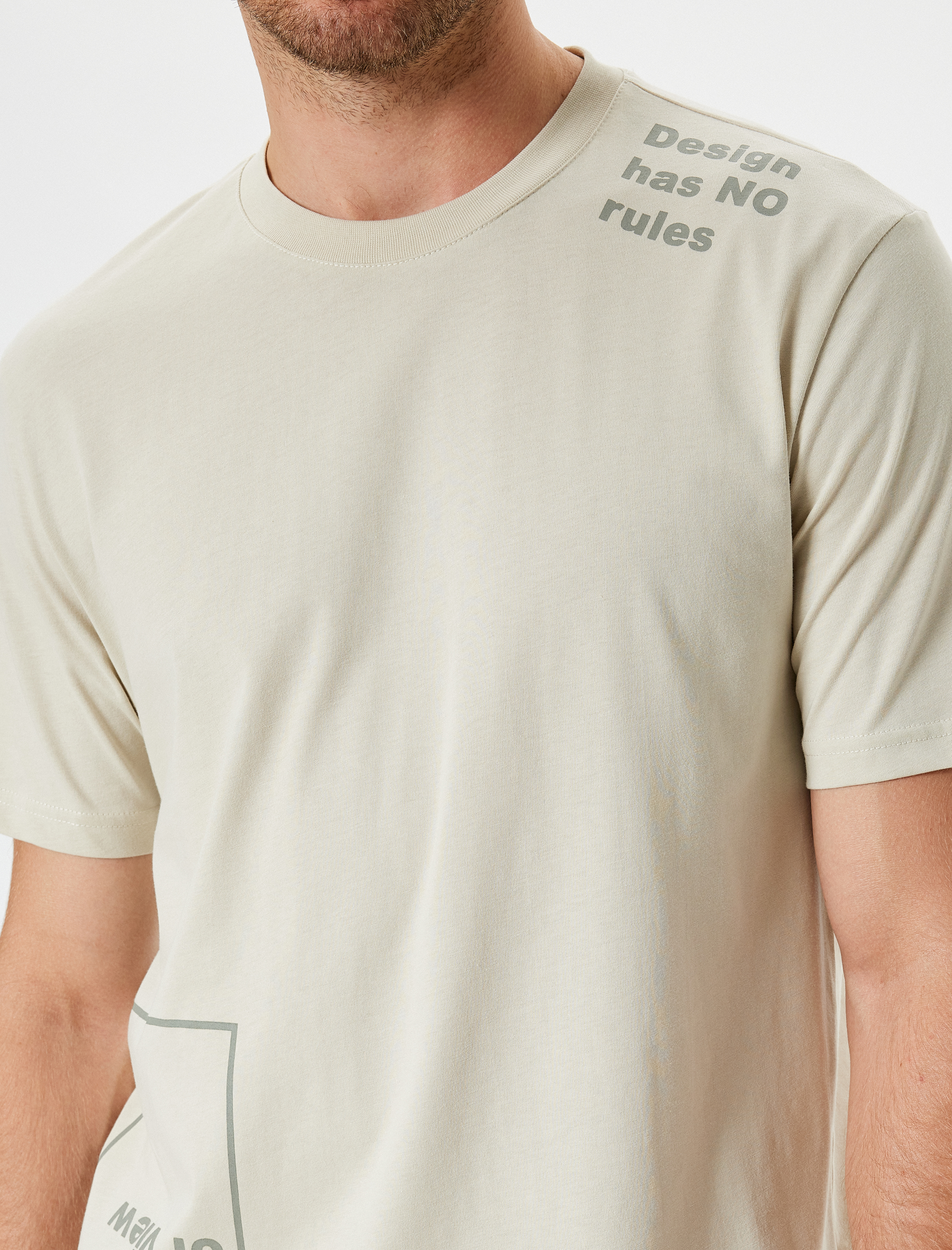   Pamuklu Bisiklet Yaka Slogan Baskılı Kısa Kollu Tişört