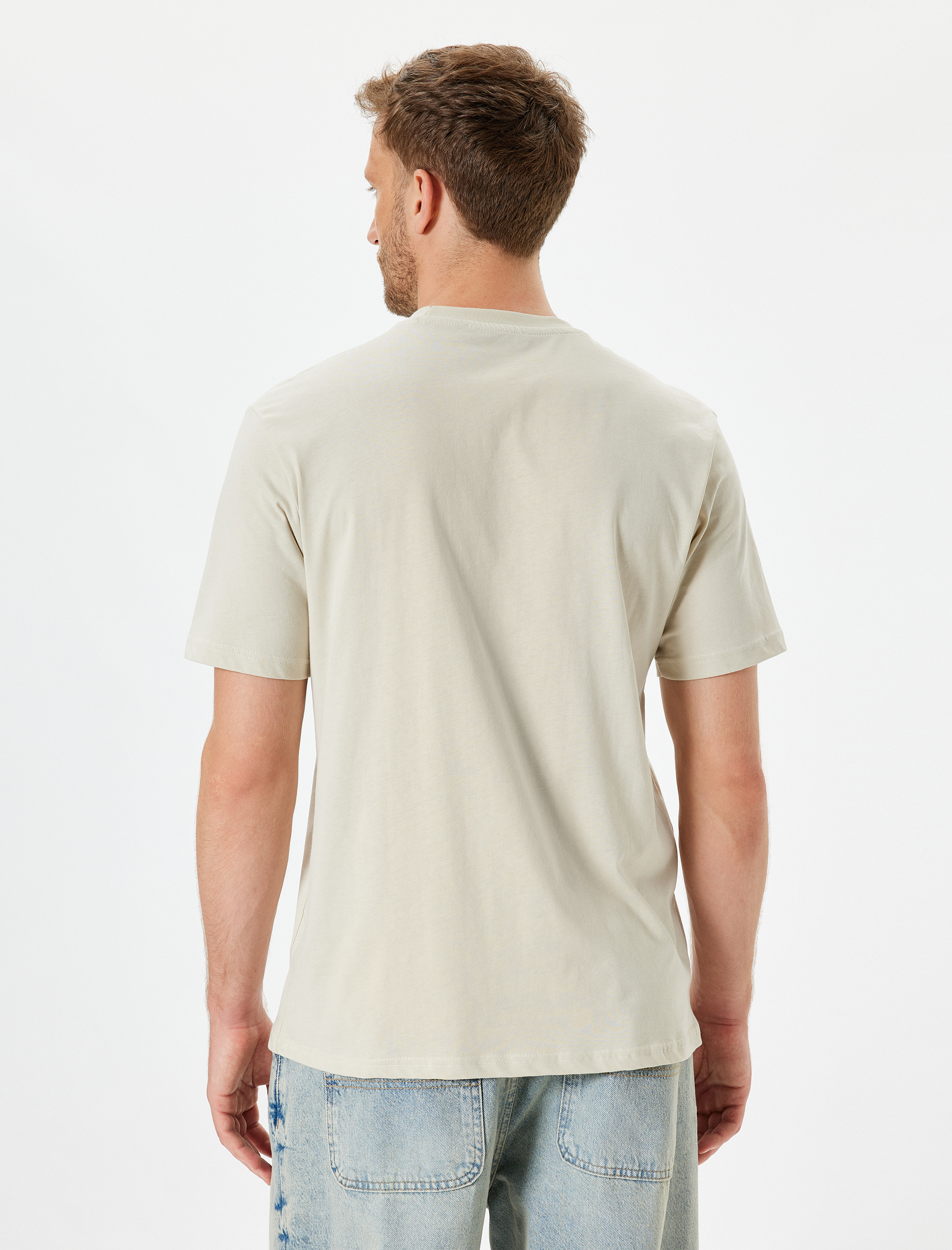   Pamuklu Bisiklet Yaka Slogan Baskılı Kısa Kollu Tişört