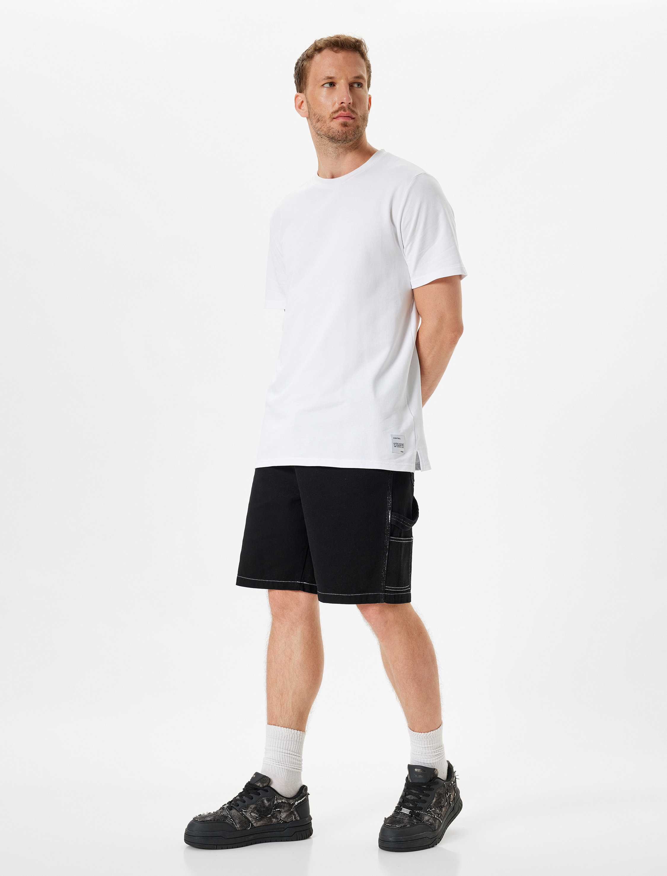   Kot Şort Bol Kalıp Bermuda Cepli Dikiş Detaylı Detaylı Pamuklu