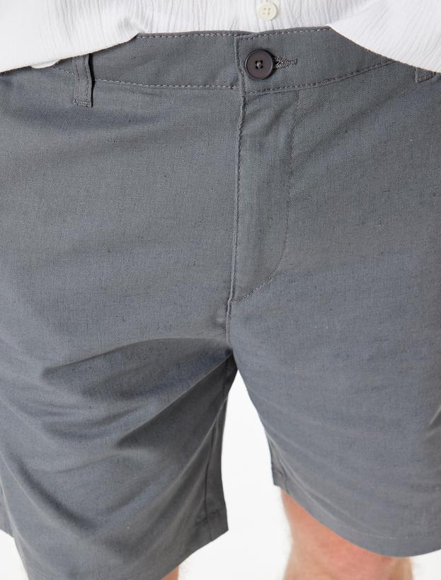 Keten Karışımlı Şort Kısa Chino Cep Detaylı_4