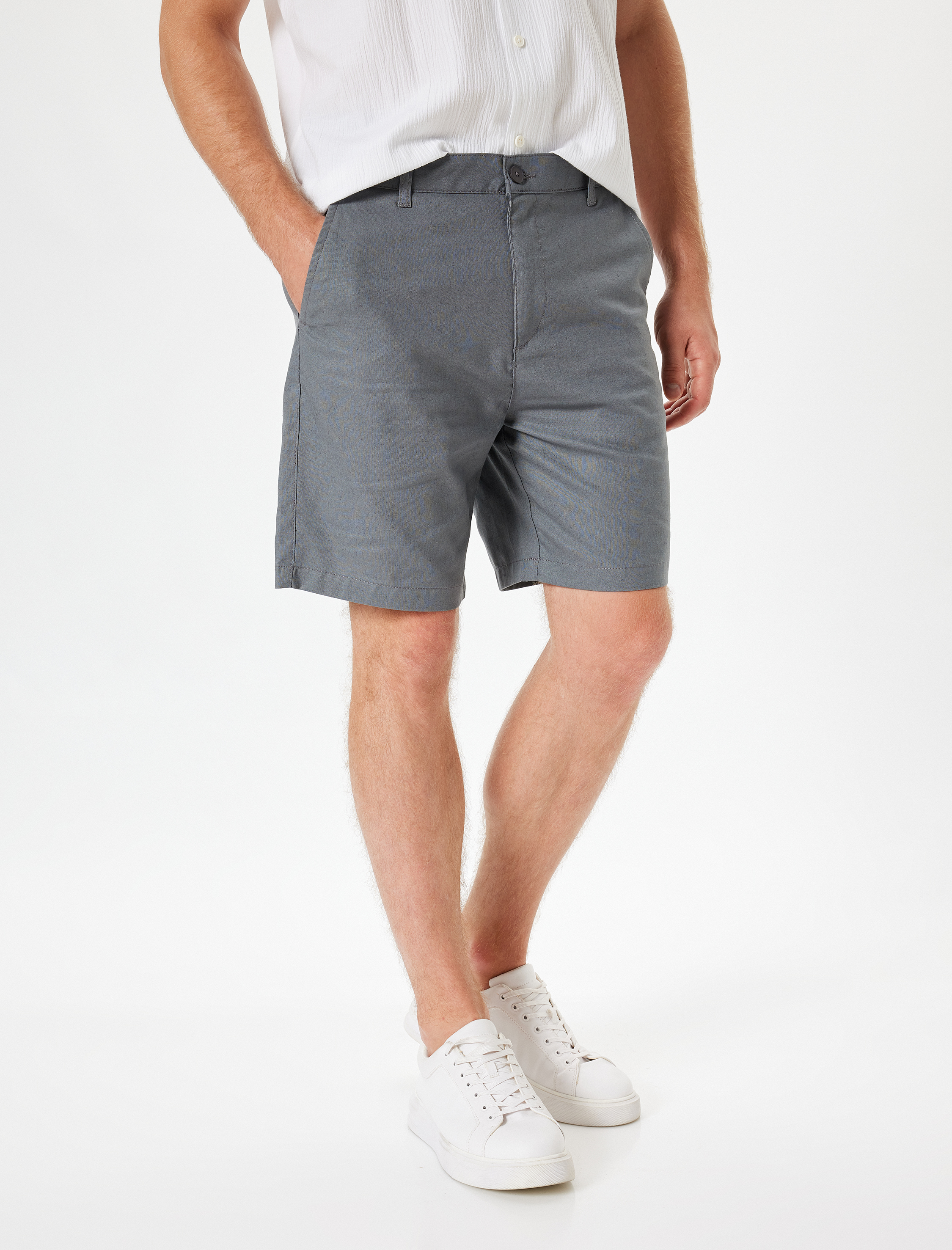 Keten Karışımlı Şort Kısa Chino Cep Detaylı