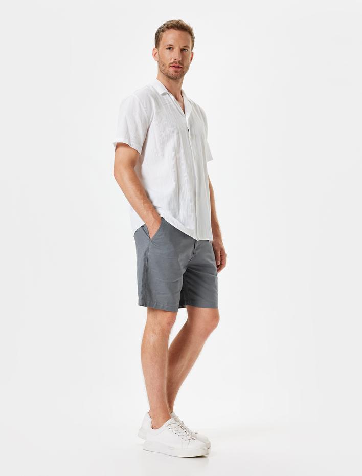  Keten Karışımlı Şort Kısa Chino Cep Detaylı
