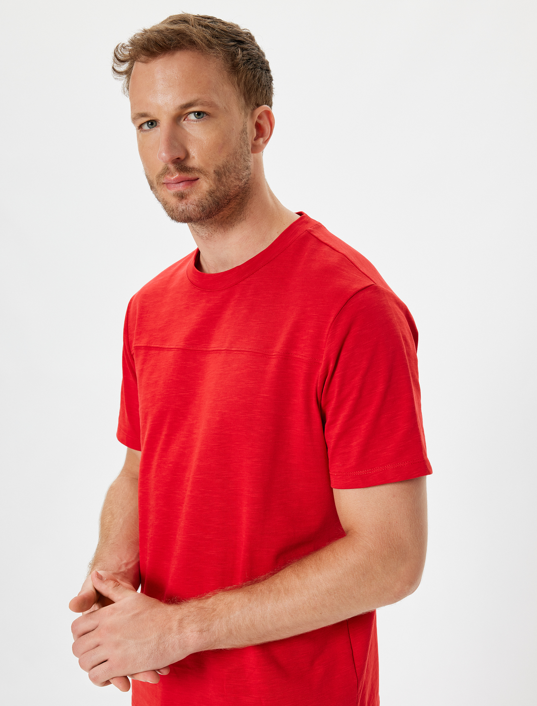   Basic Tişört Kısa Kollu Bisiklet Yaka Dikiş Detaylı Pamuklu