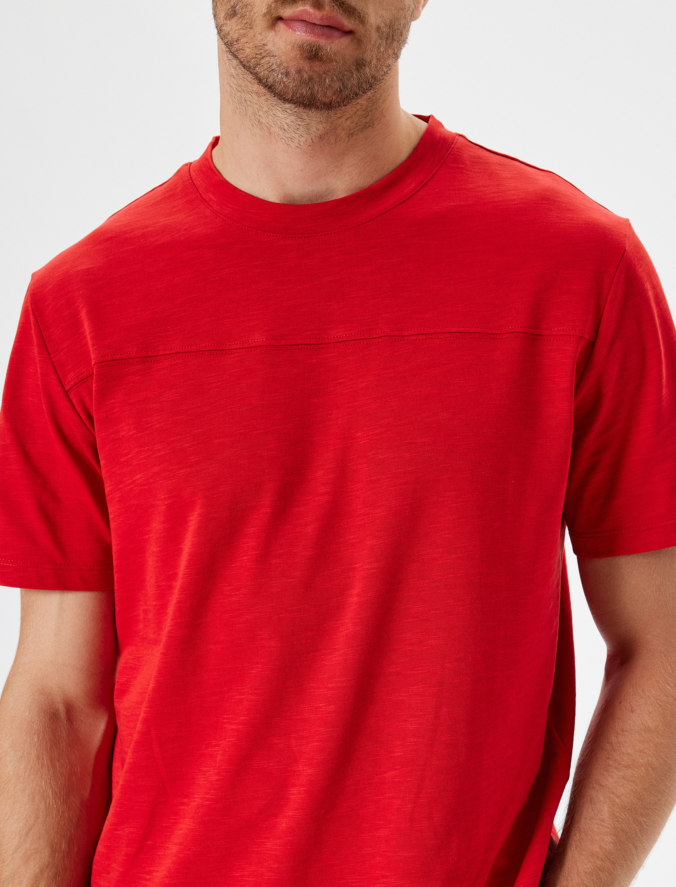   Basic Tişört Kısa Kollu Bisiklet Yaka Dikiş Detaylı Pamuklu