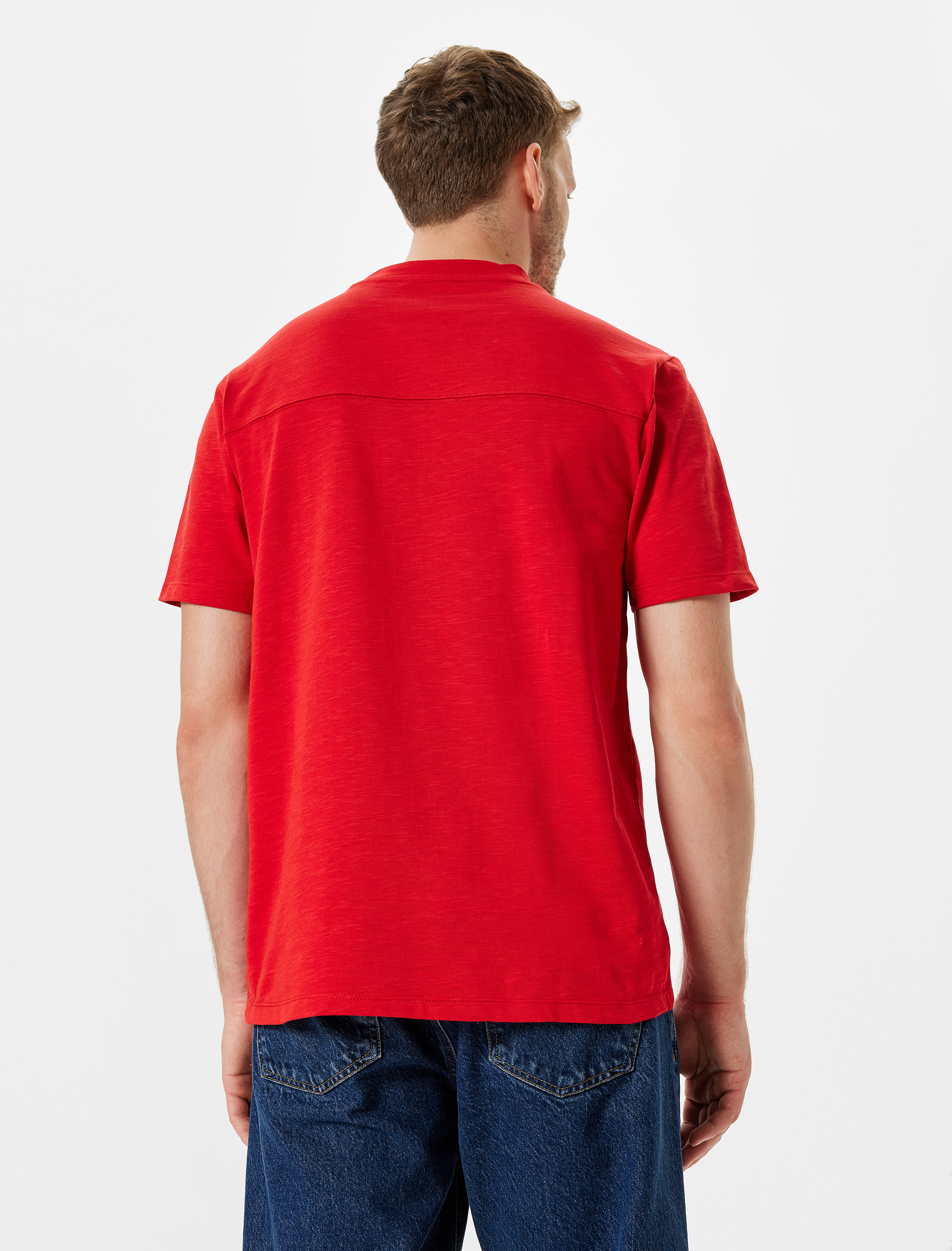   Basic Tişört Kısa Kollu Bisiklet Yaka Dikiş Detaylı Pamuklu