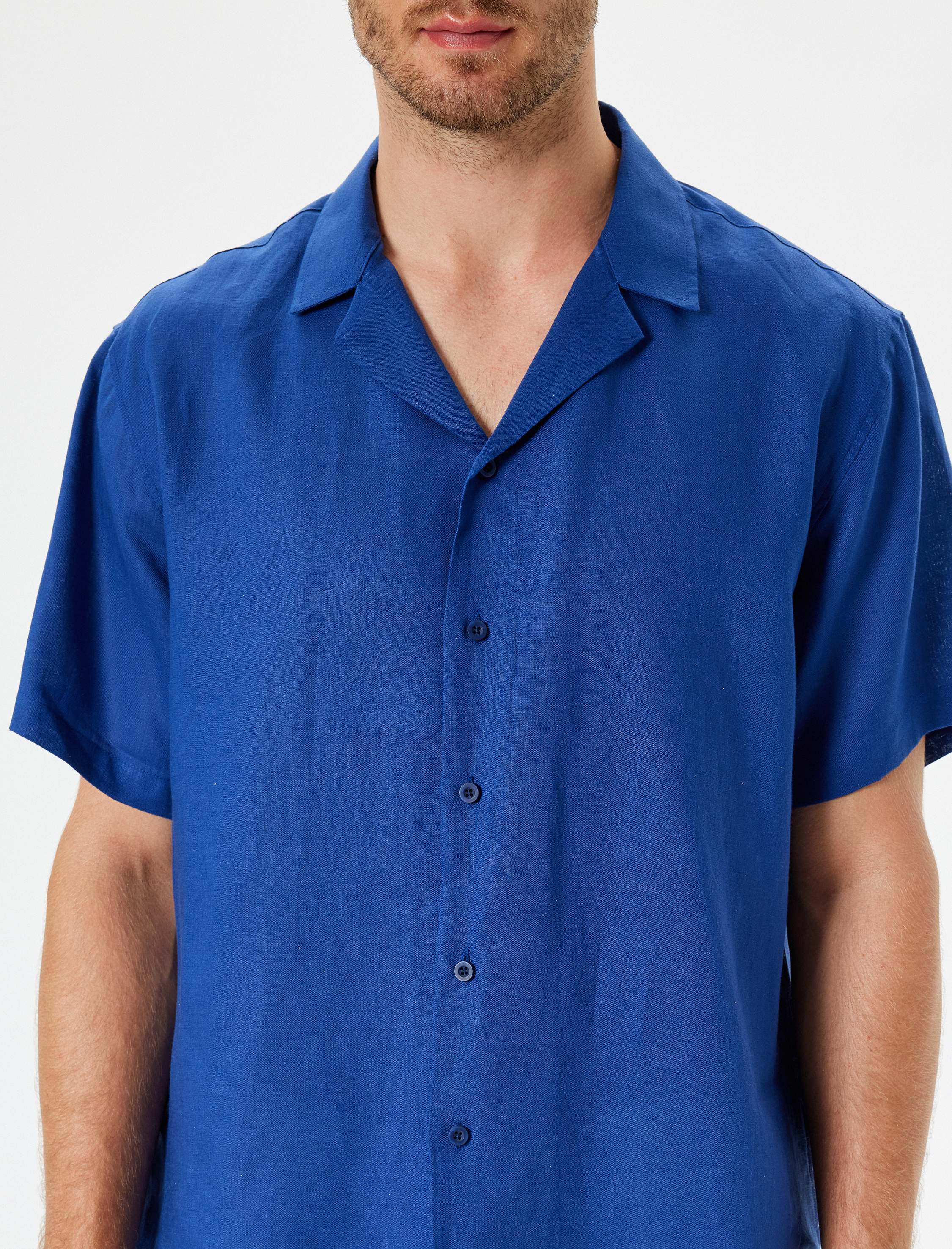 Keten Gömlek Basic Devrik Yaka Regular Fit