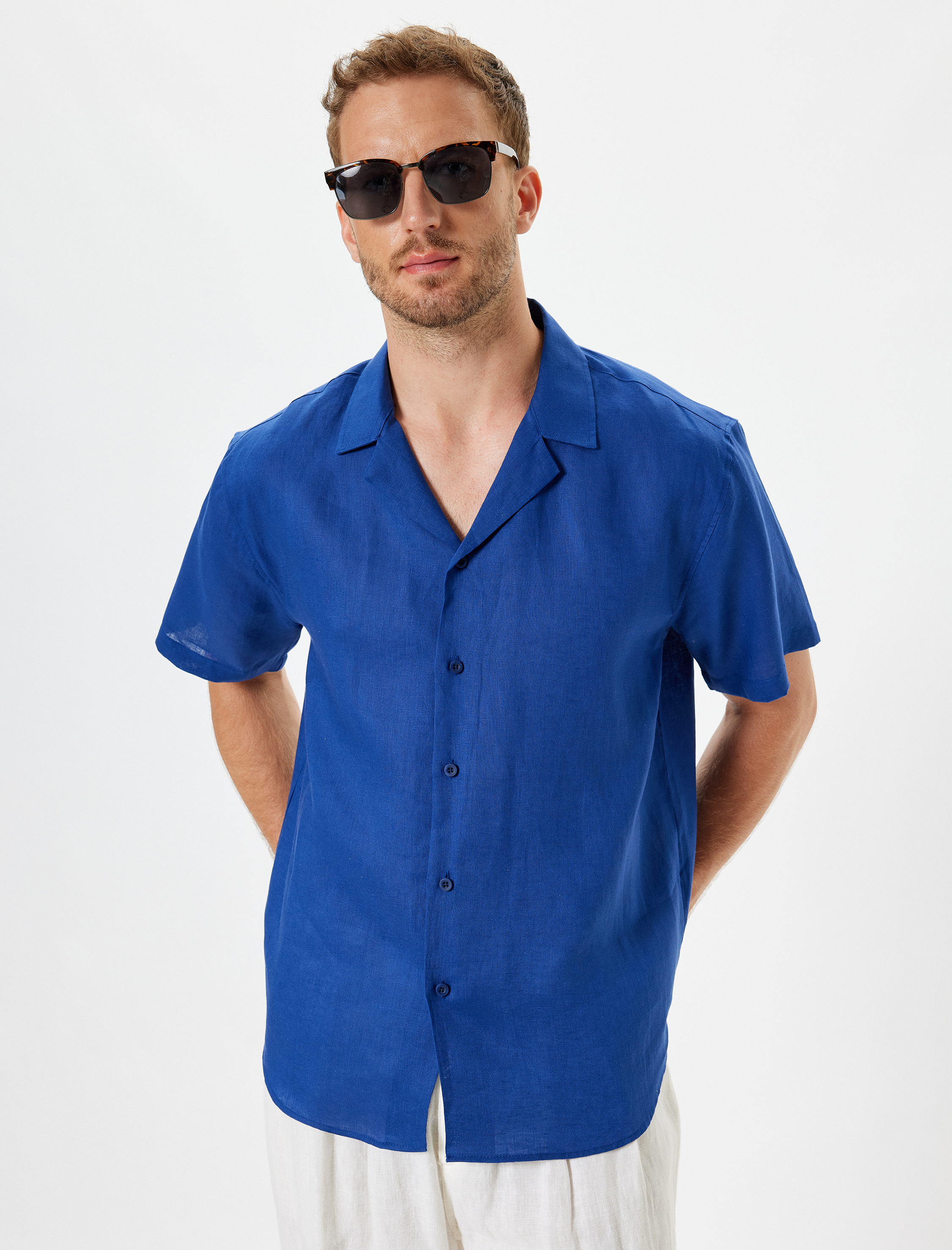 Keten Gömlek Basic Devrik Yaka Regular Fit