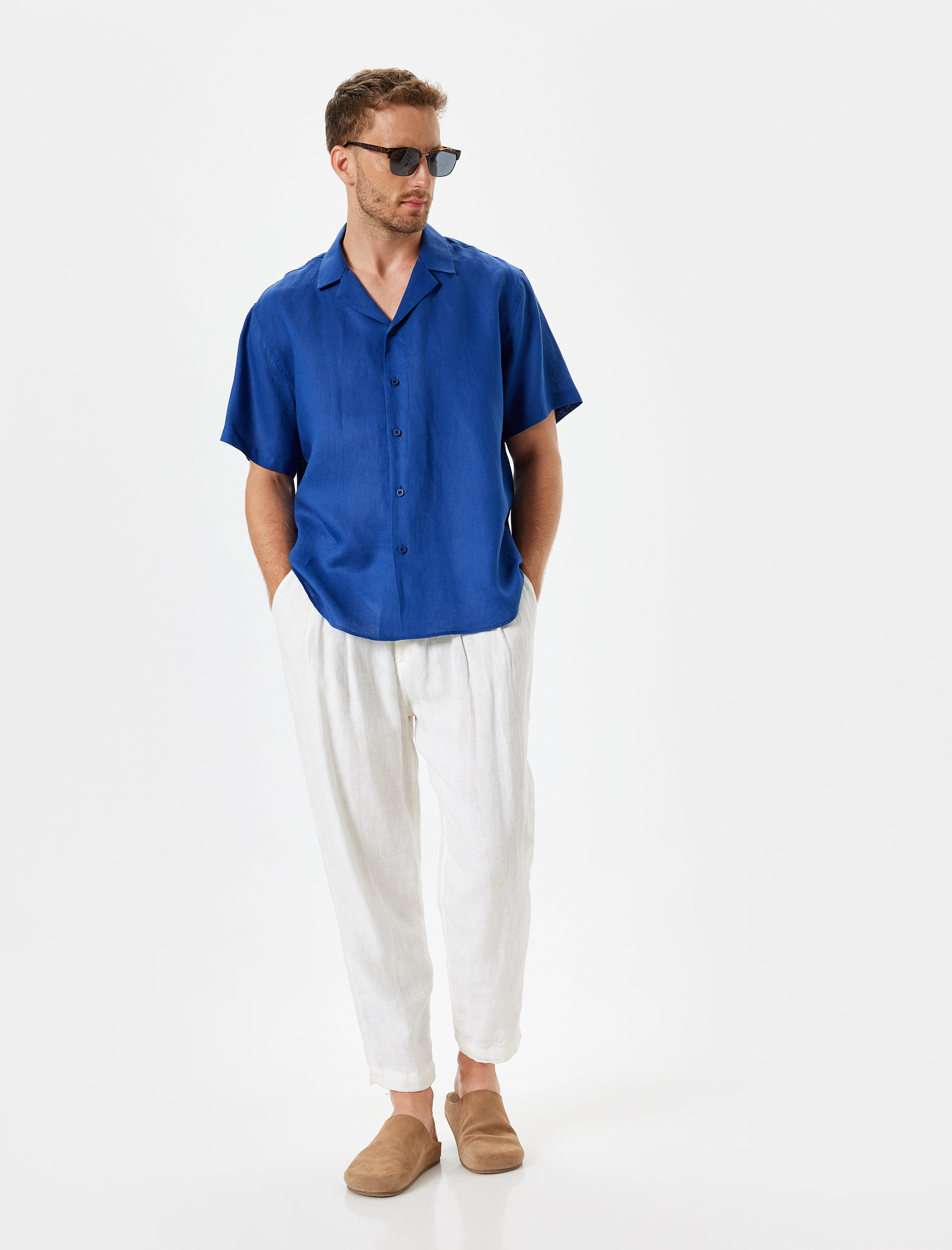 Keten Gömlek Basic Devrik Yaka Regular Fit