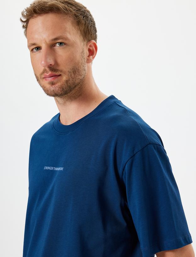 Oversize Tişört Slogan Baskılı Bisiklet Yaka Kısa Kollu Pamuklu_0